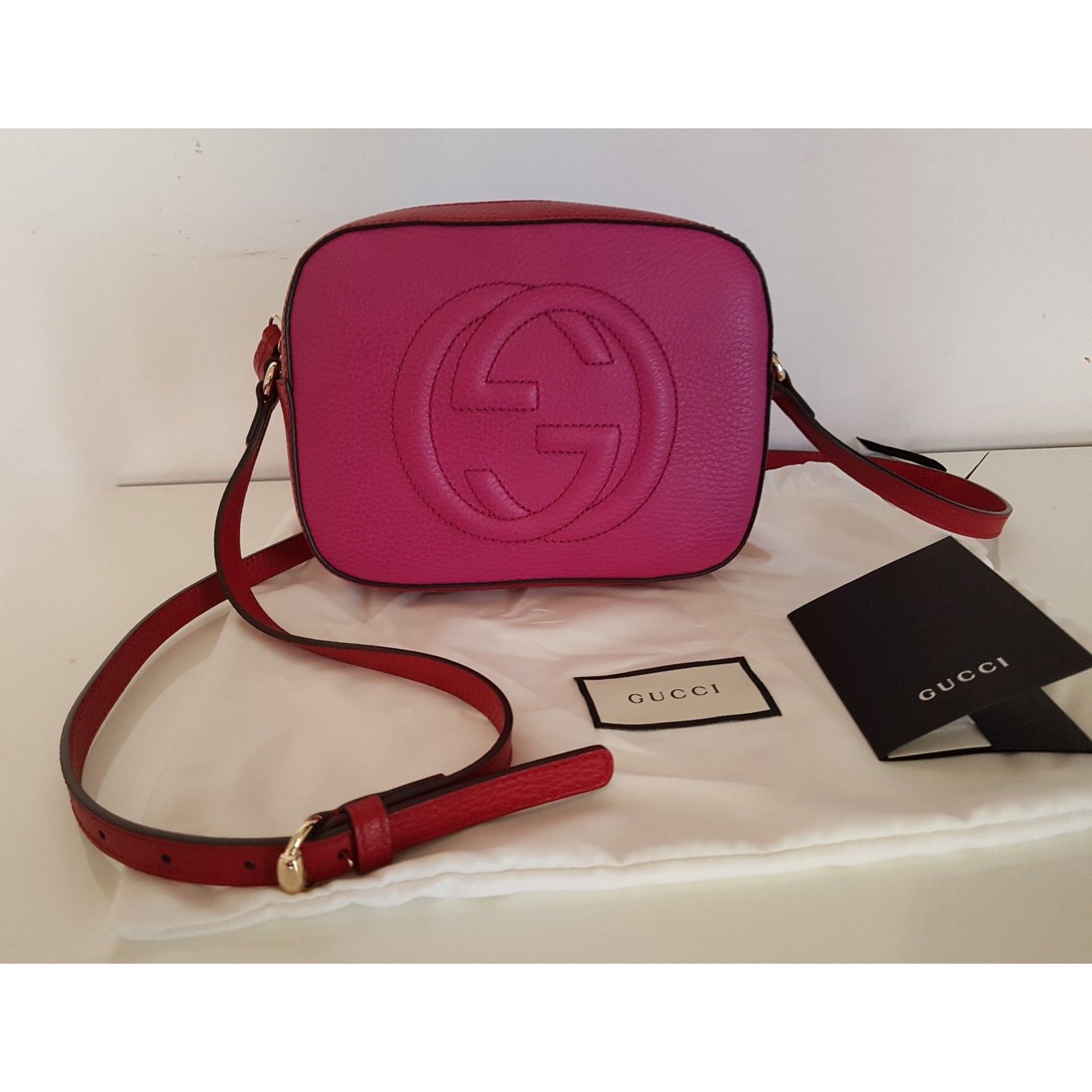 gucci disco bag soho double color red /fucsia new no used with receipt ...