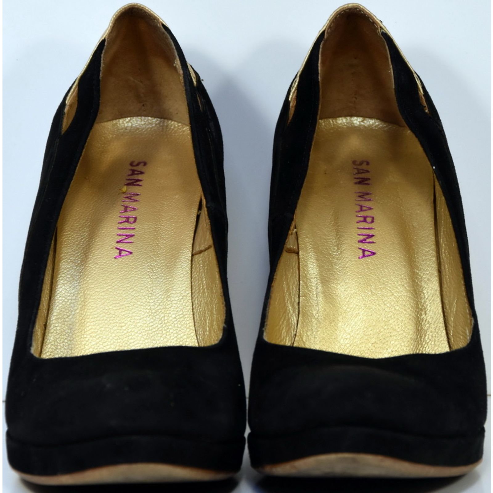 Escarpins San Marina Cuir Noir Pointure 38 - Talons Hauts Plus De 7 Cm - Occasion Très Bon état