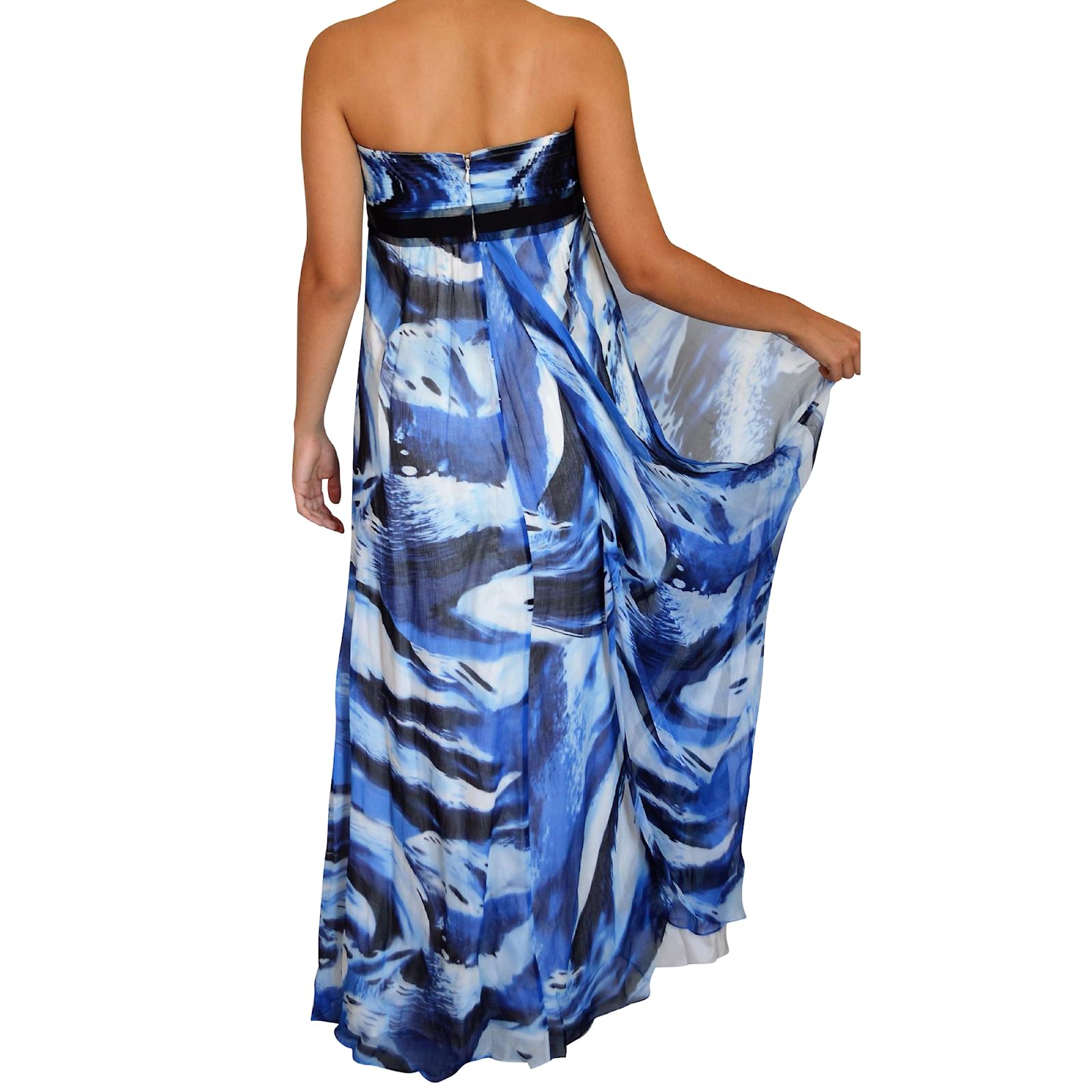bcbc max azria flo dress in blue depth color BCBGMAXAZRIA Short Feathered Evening Dress in Ethereal Blue