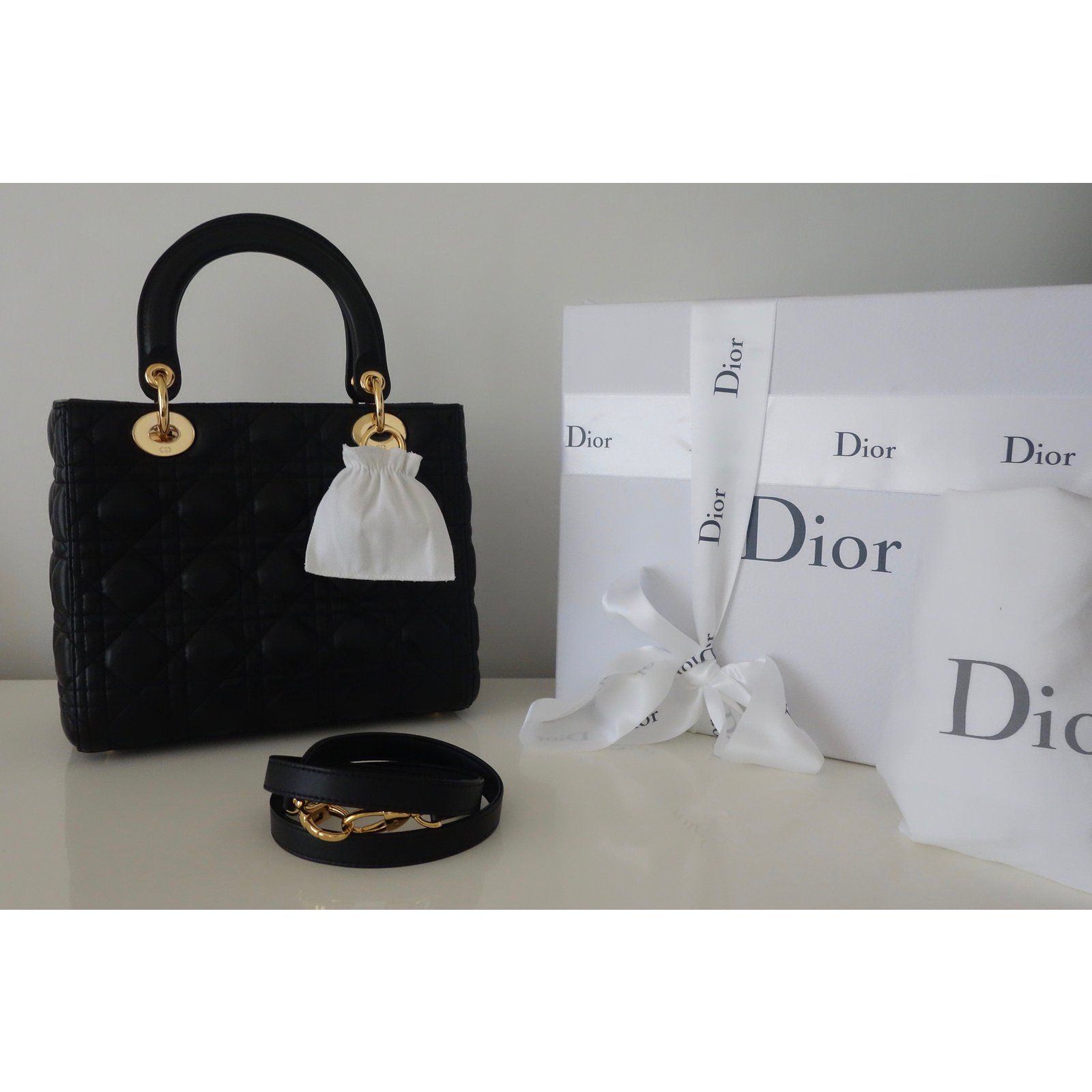 Lady Dior bag charm Black Leather ref.404021 - Joli Closet