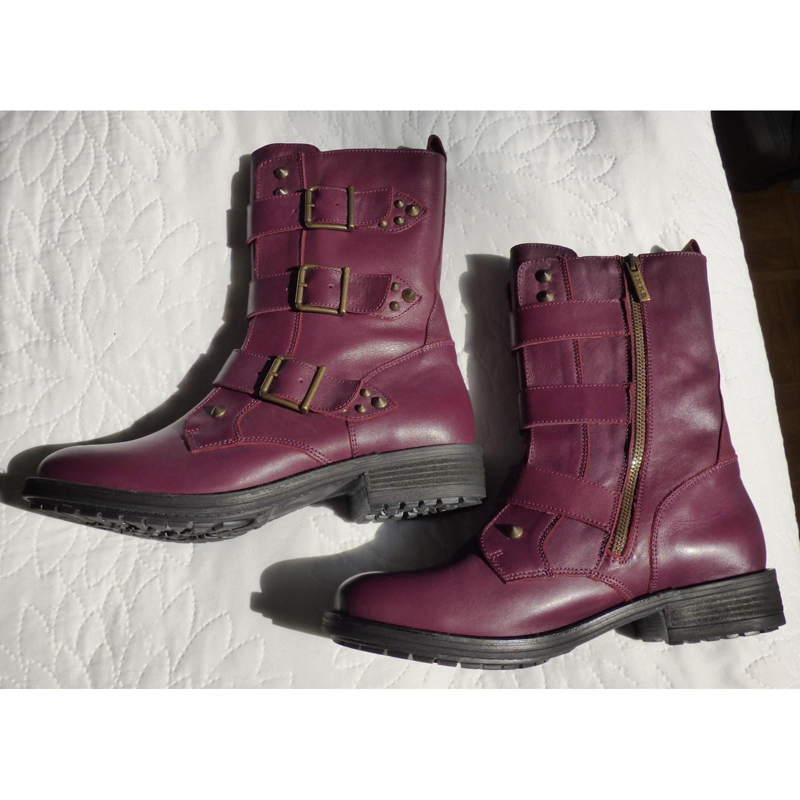 Ikks Ankle Boots Dark red Leather ref.45269 Joli Closet