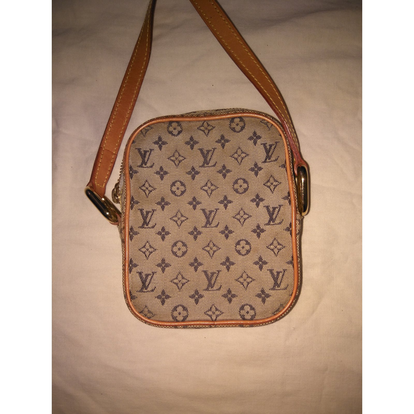 Small Louis Vuitton bag Beige Navy blue Leather Cloth ref.45406