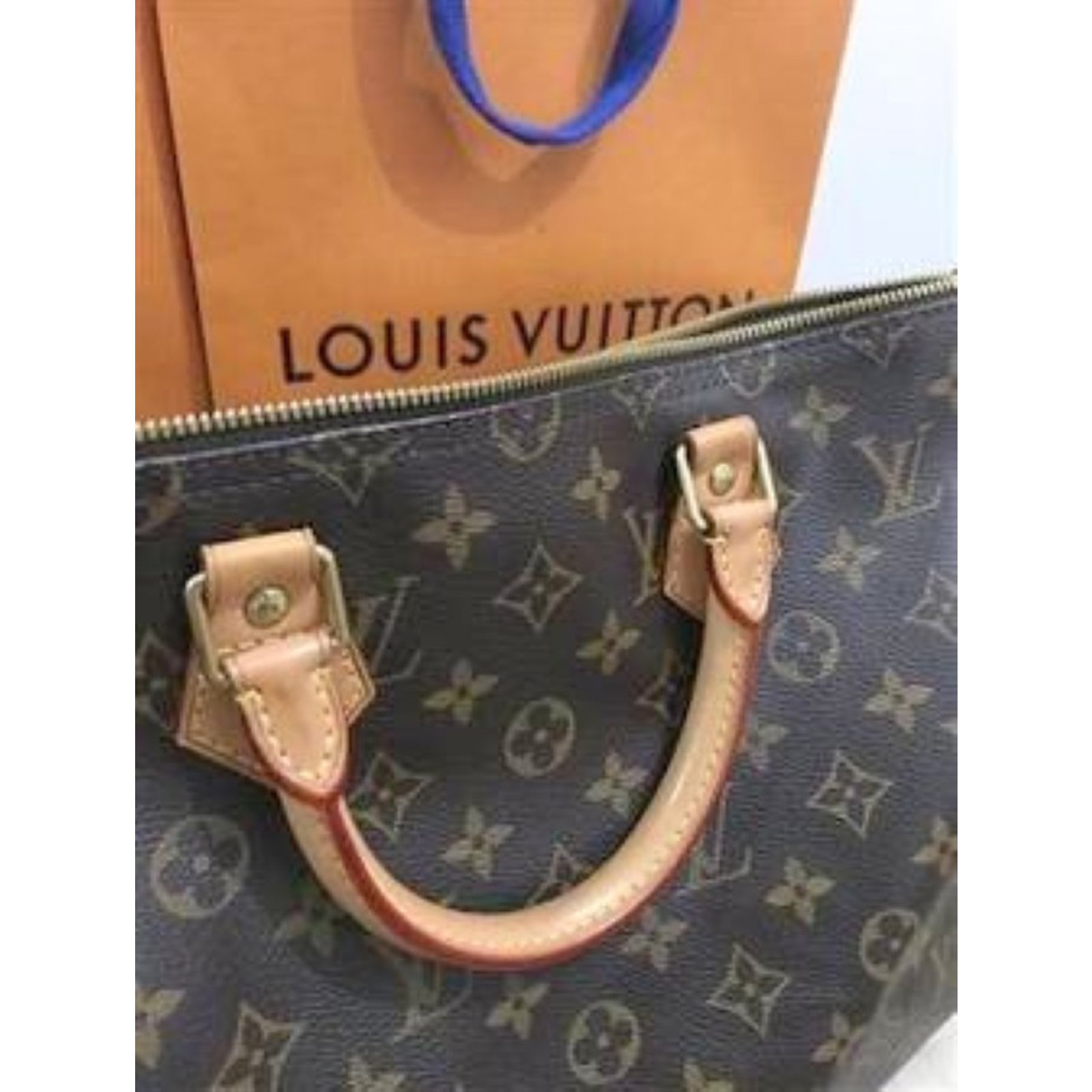 Louis Vuitton LV speedy 35 monogram Brown Leather ref.330221