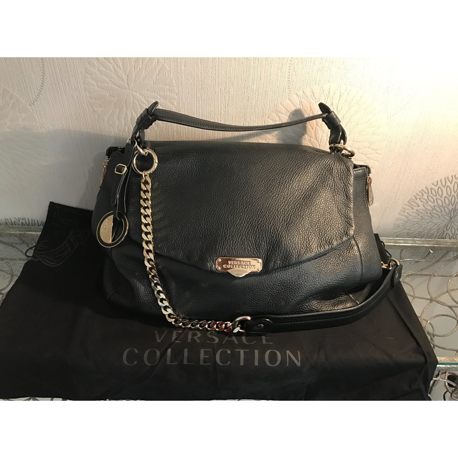 versace collection leather shoulder bag