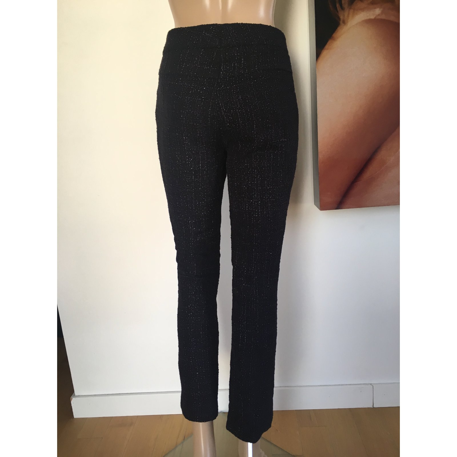 Chanel Legging Pants, Black with Hot Pink Stripe, Size 40, New with Tags  WA001