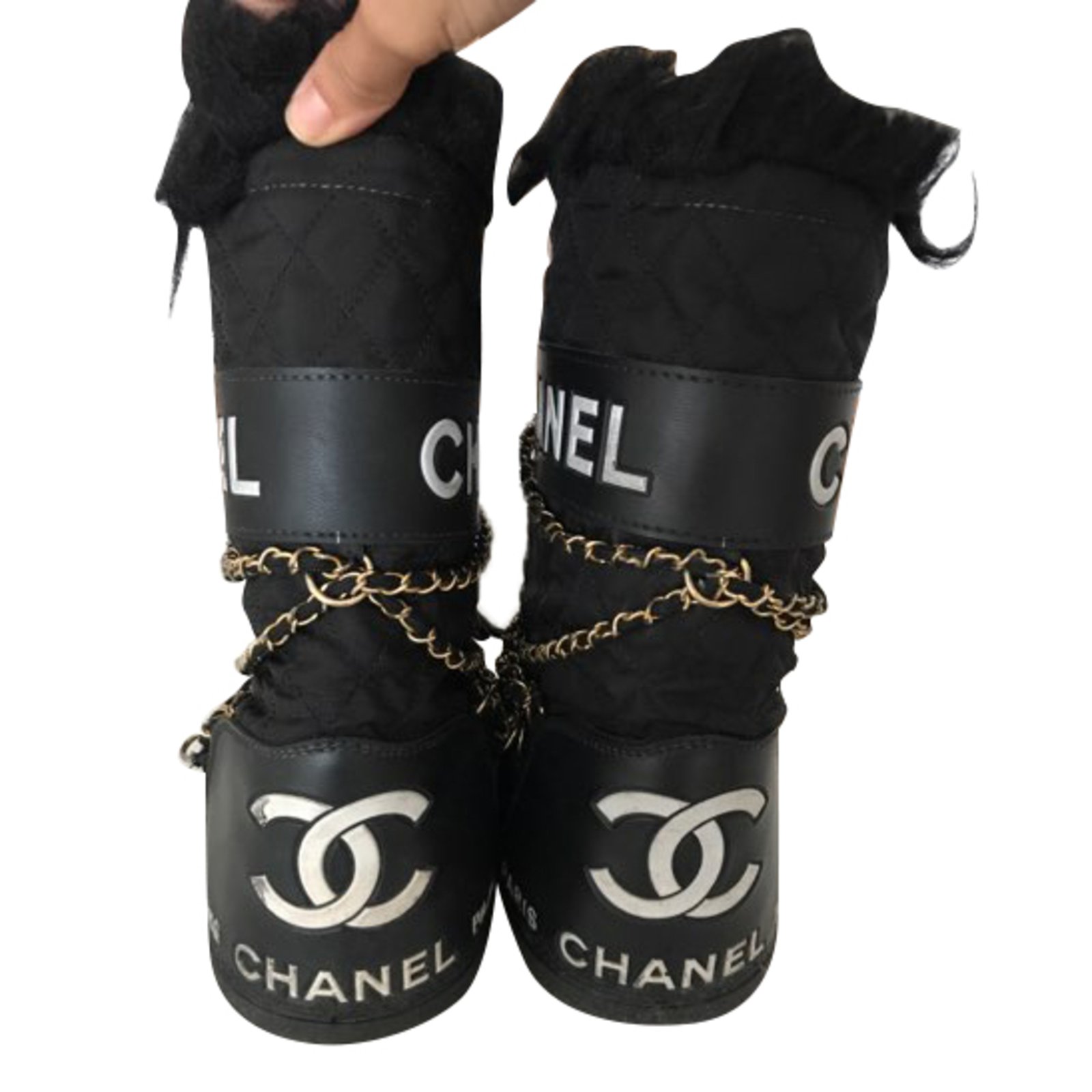 Leather snow boots Chanel Black size 39 EU in Leather  29068033