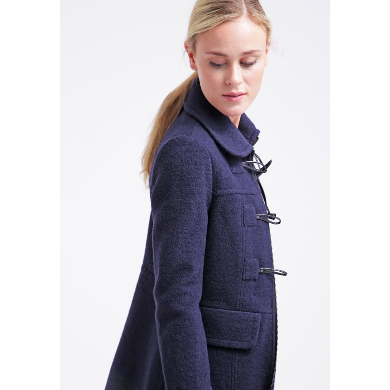 manteau court laine bleu marine femme