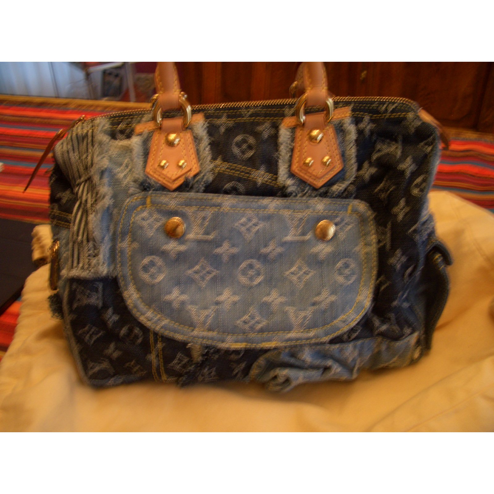 Louis Vuitton Speedy Bandouliere Bag Damier and Monogram Patchwork Denim 30  Blue