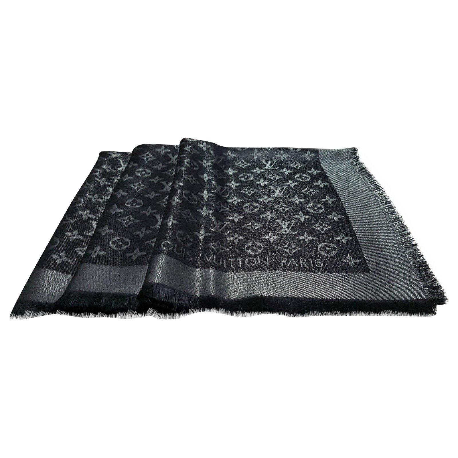 Louis Vuitton Classical Monogram Scarf Black Silk ref.51596 - Joli