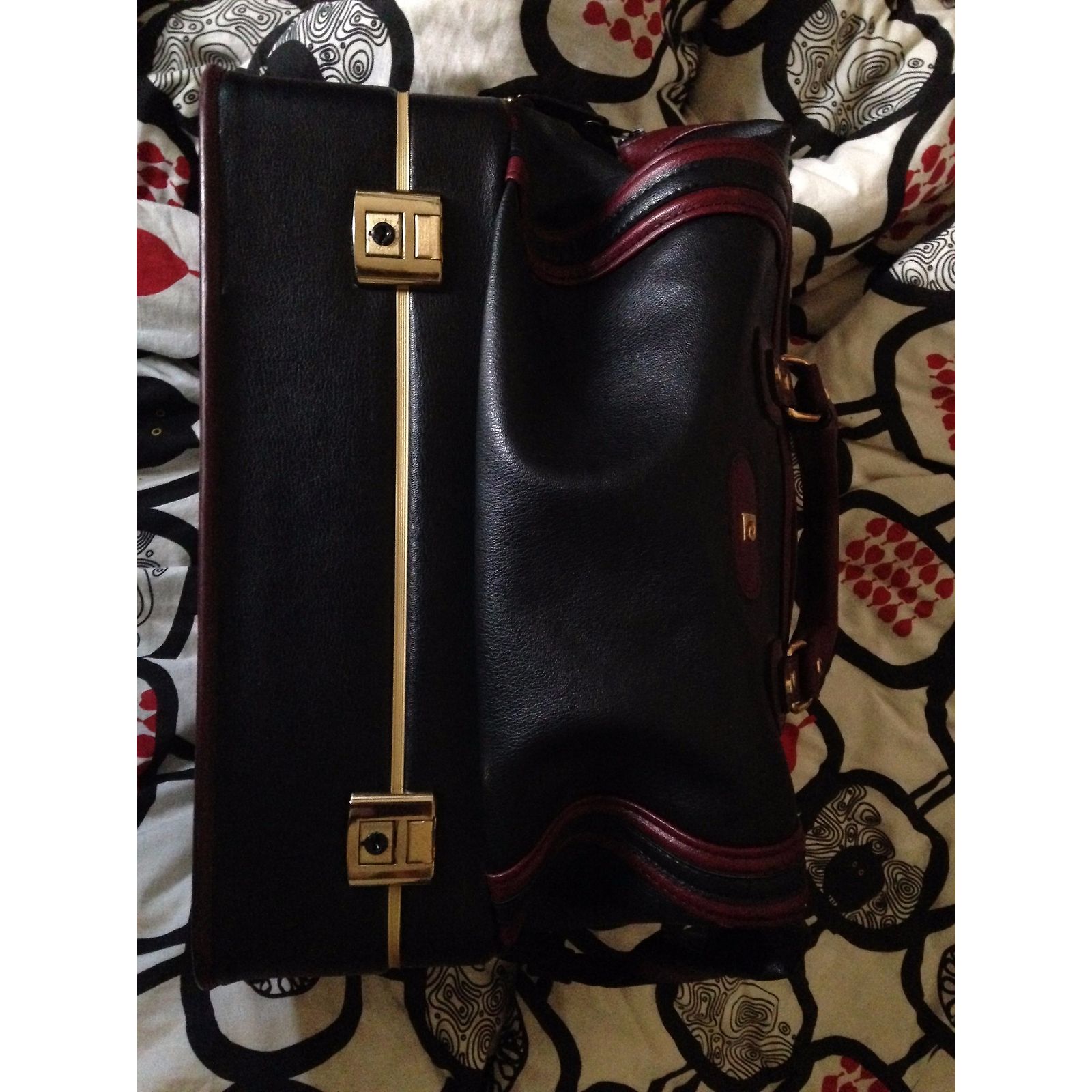 Sac Vintage Pierre Cardin - Mixte Cuir & Textile Bleu Marine - Porté Épaule - Fabriqué En France - TBE
