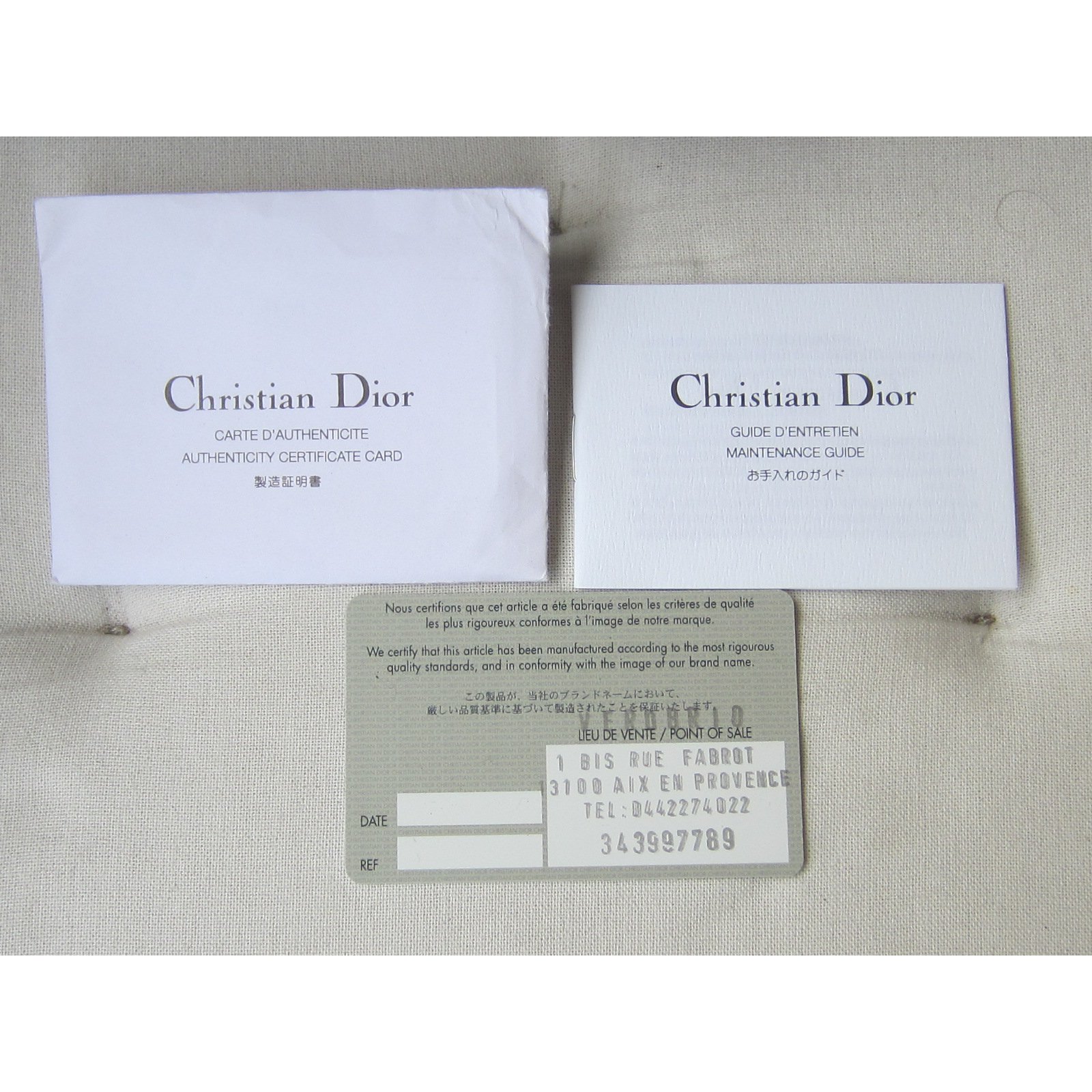 lady dior authenticity card