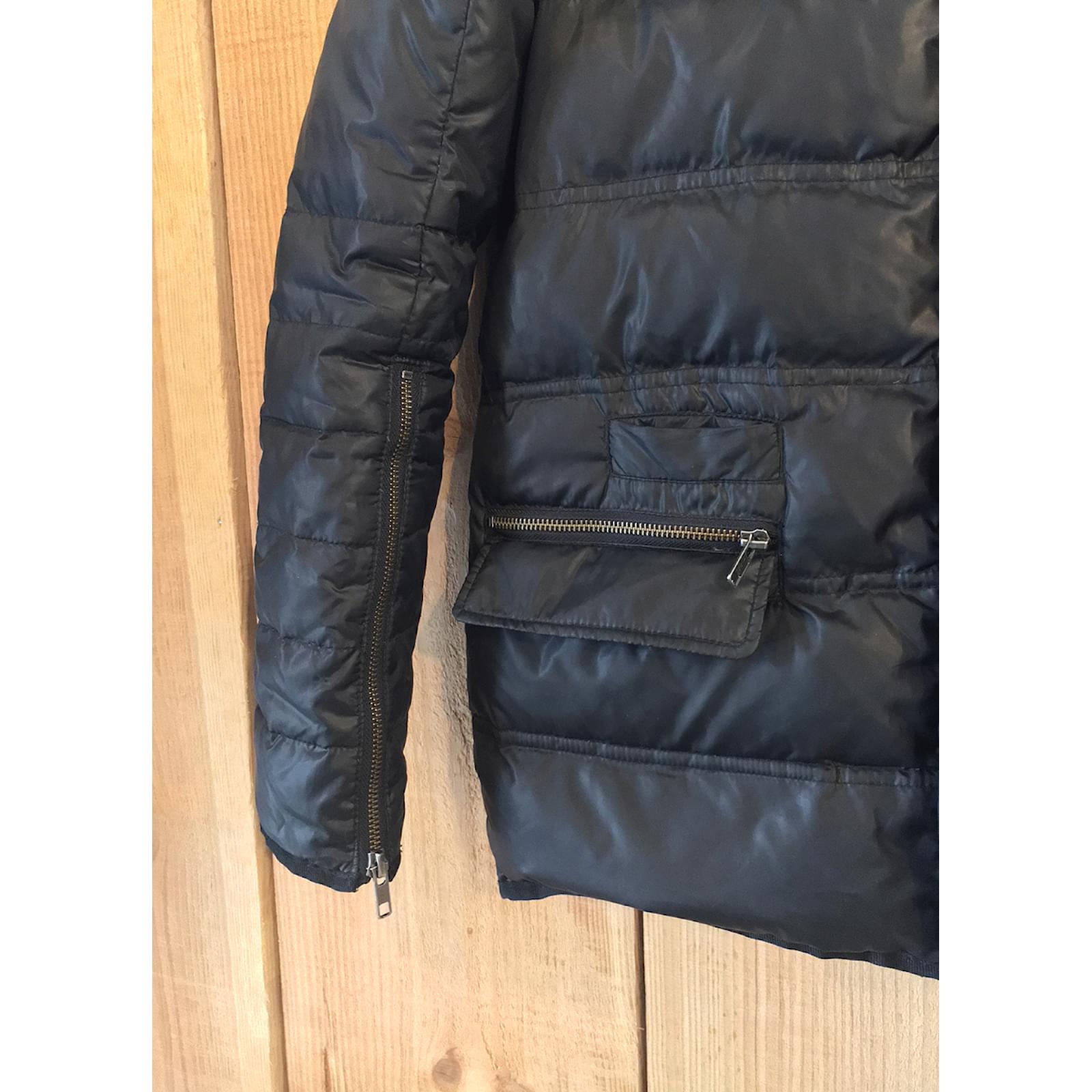 The Kooples doudoune duvet & peau lain?�e Cuir d'agneau Noir ref.52104 - Joli Closet