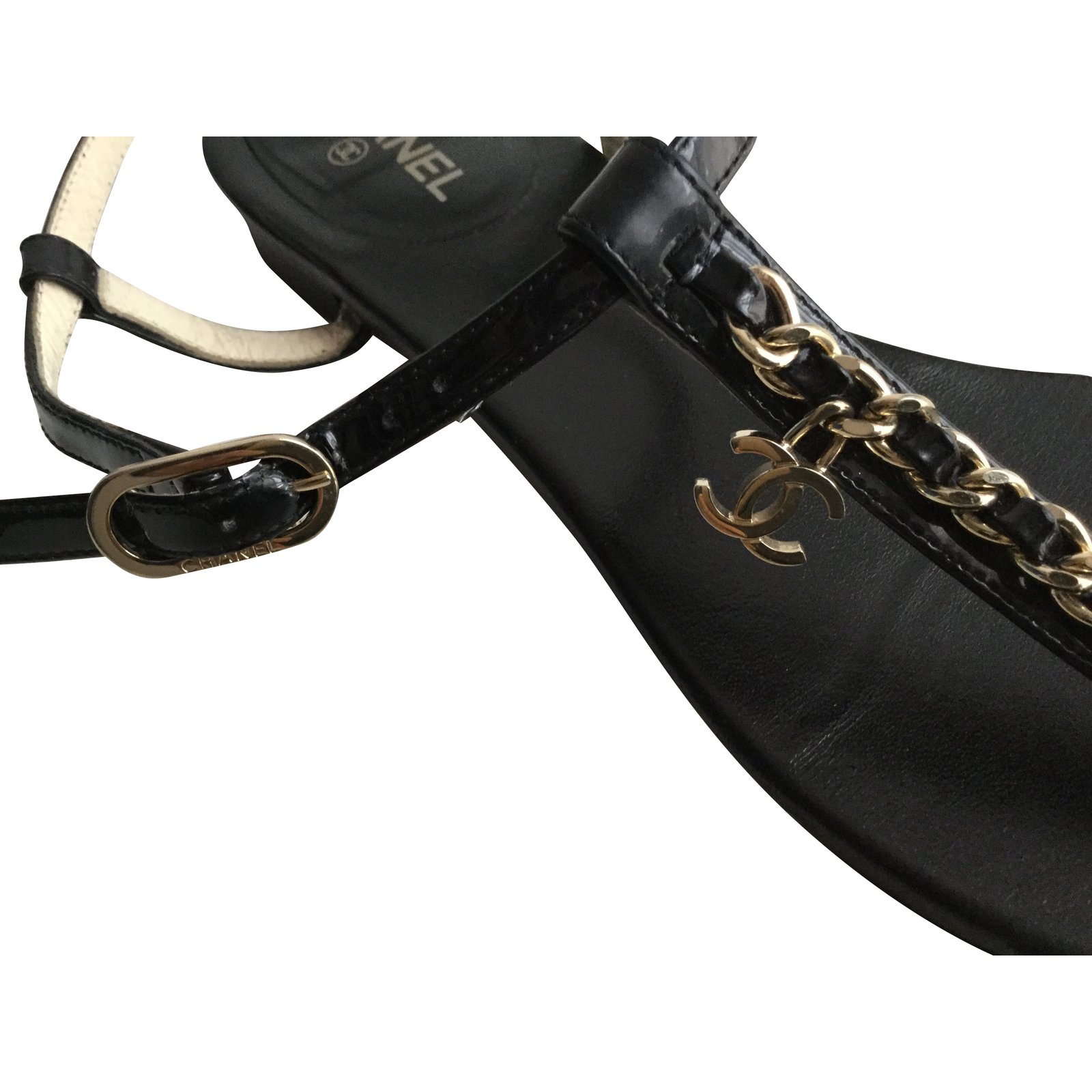 Chanel Sandals Black Leather ref.53197
