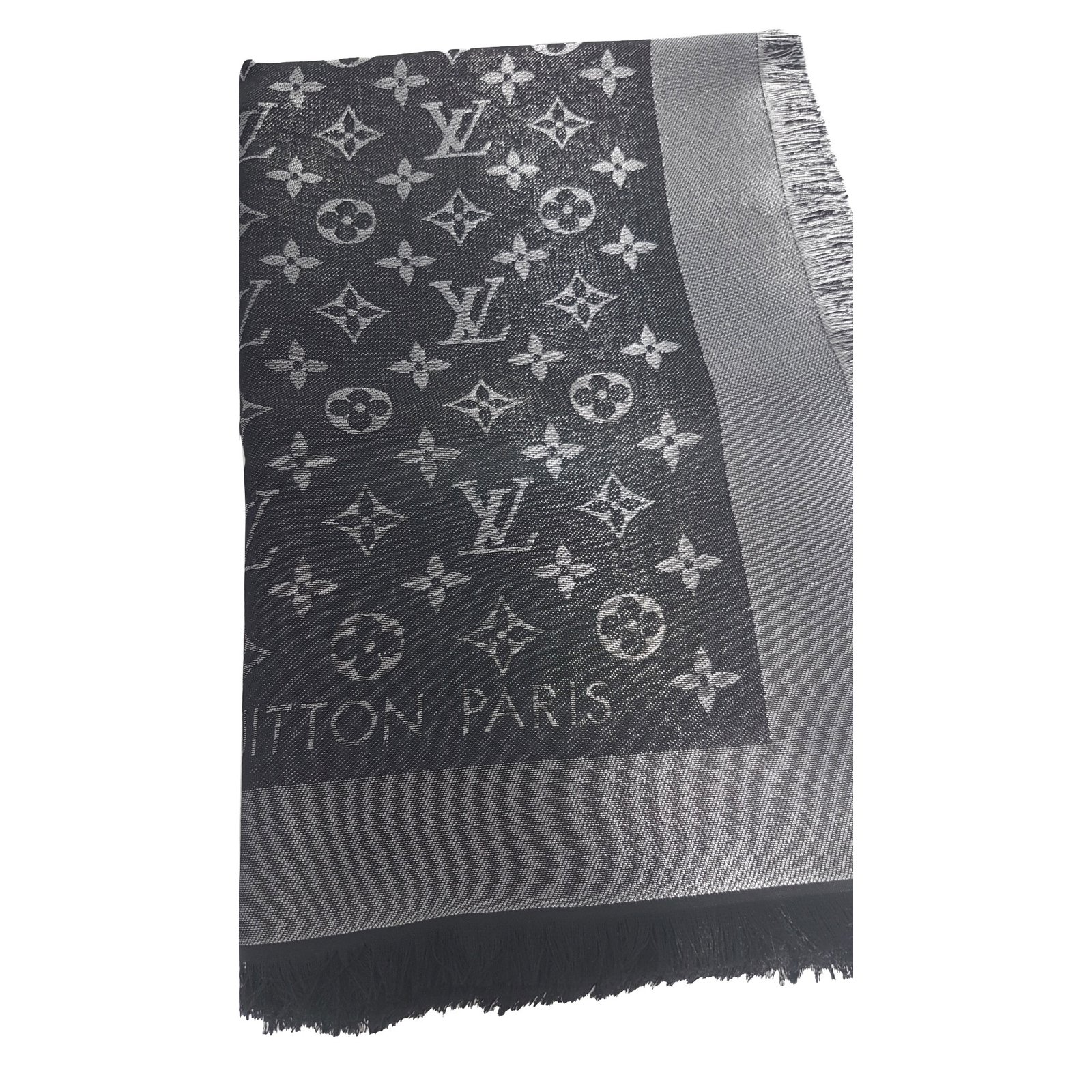 LOUIS VUITTON Black Shine Monogram Shawl Scarf/Wrap for Sale in