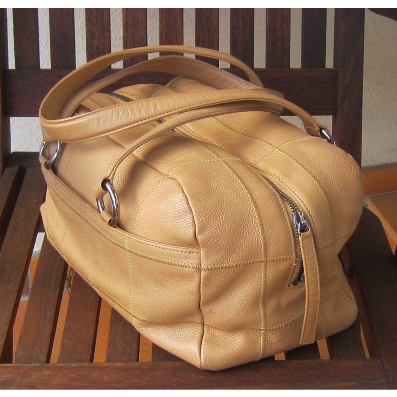 Bowling bag leather handbag Chanel Beige in Leather - 15383643