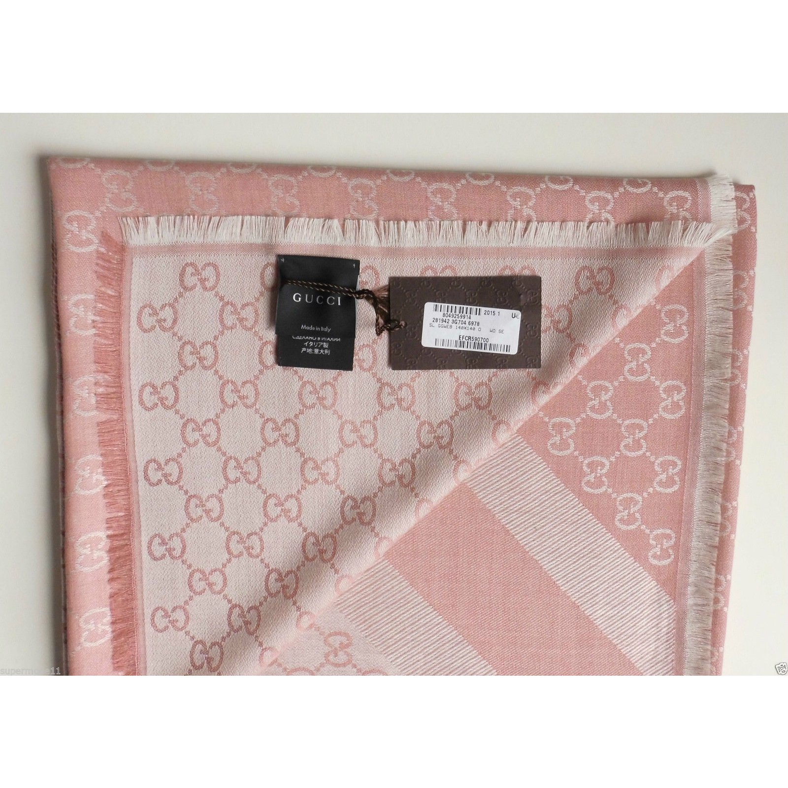 GUCCI Silk Cashmere Sequins Loved Scarf Pink 1248987