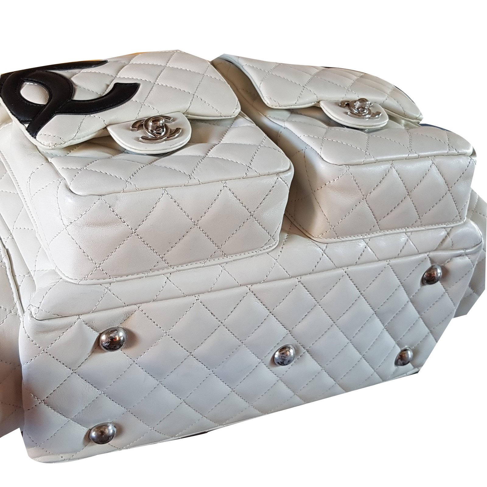 Chanel Red Medium Coco Sailor lined Flap Bag White Leather Cotton Cloth  ref.172555 - Joli Closet