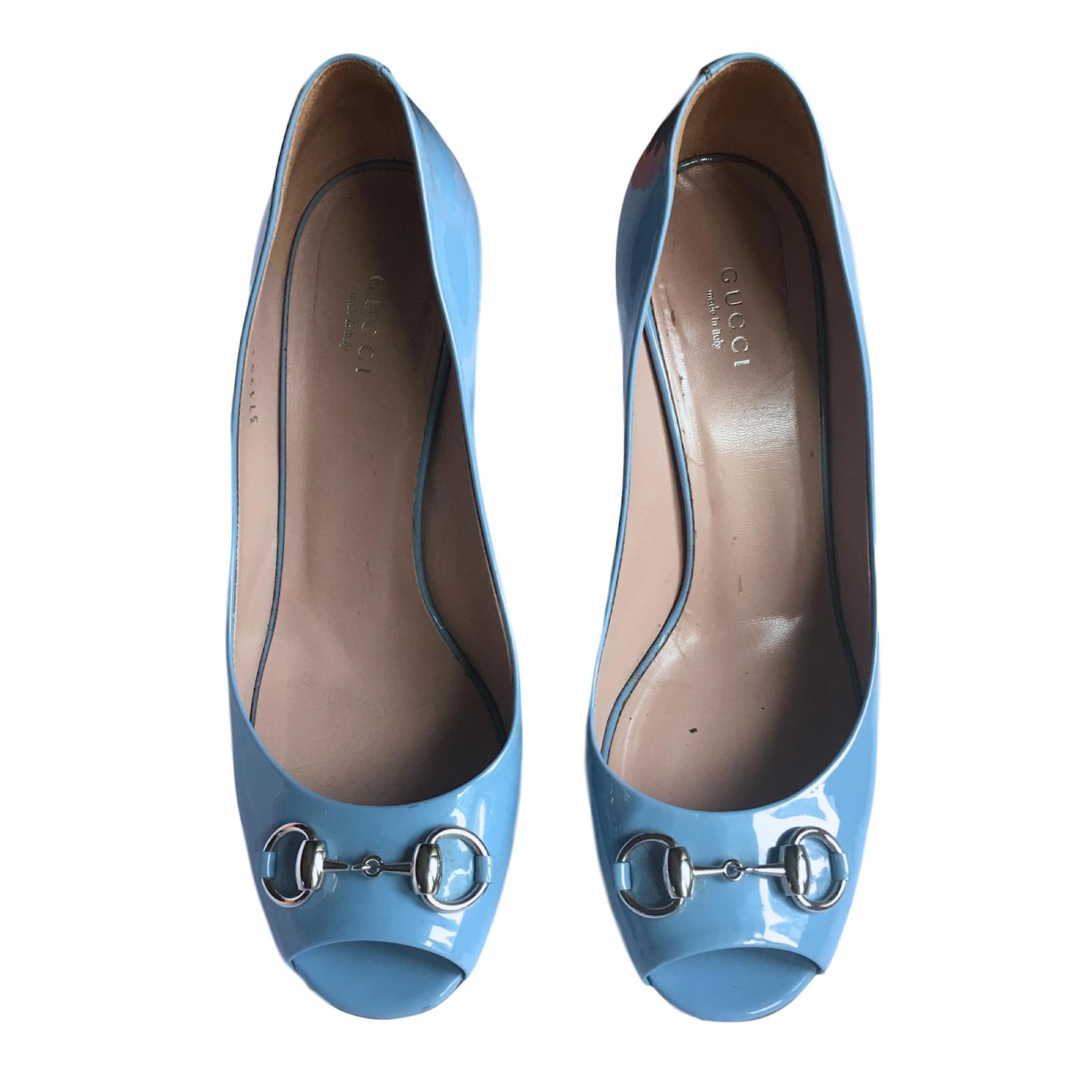 Gucci Heels Blue Leather Patent leather Metal ref.55274 Joli Closet