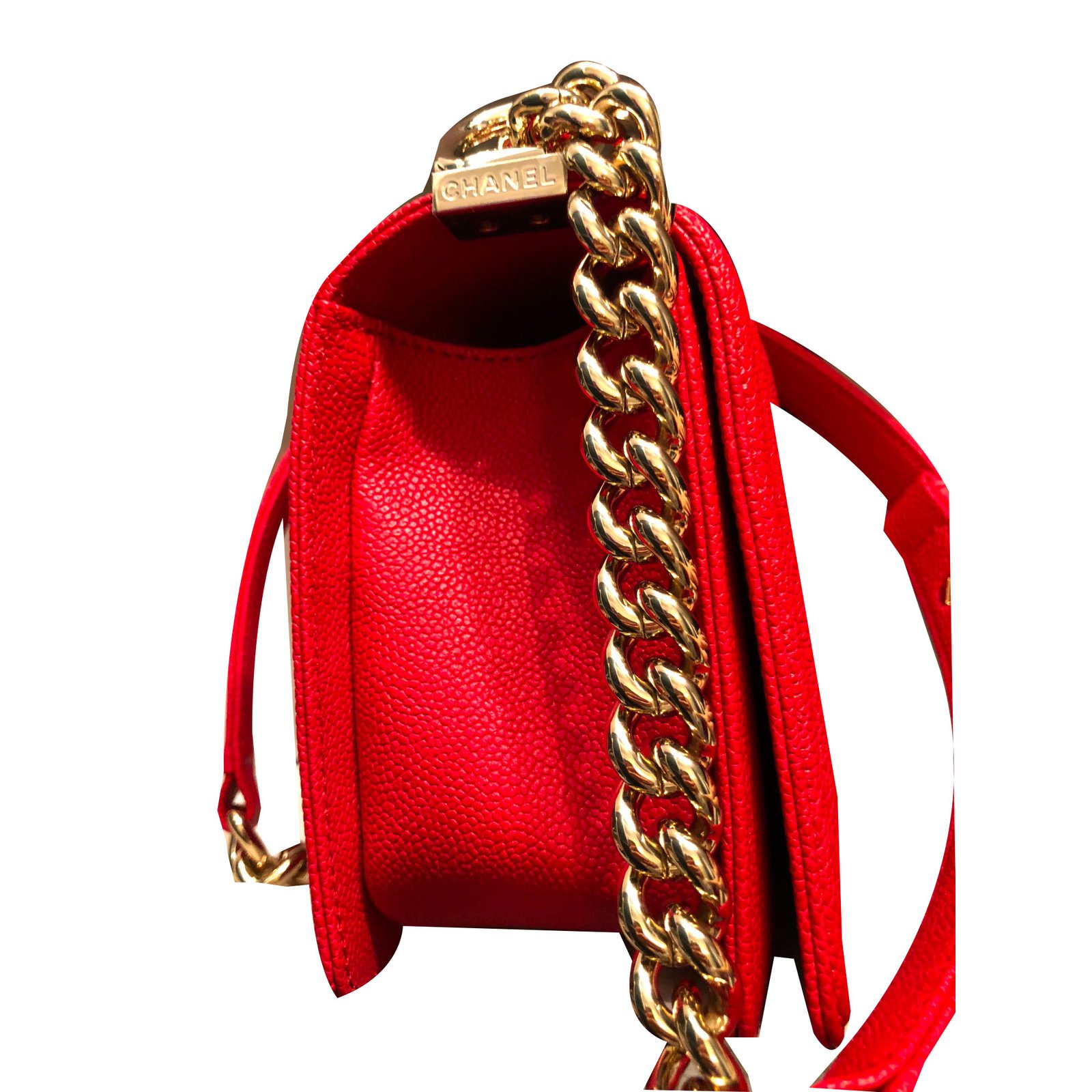 Chanel Boy Red Leather ref.56371 - Joli Closet