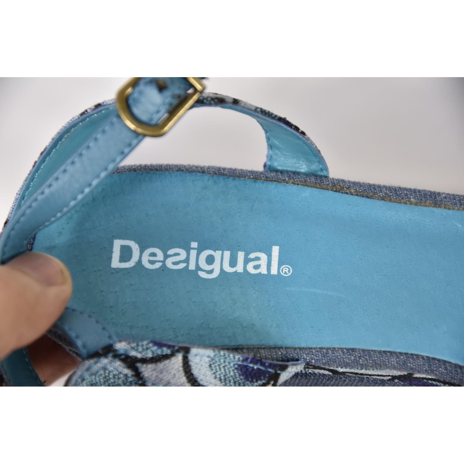 Desigual Sandals Blue Leather Cloth Joli Closet