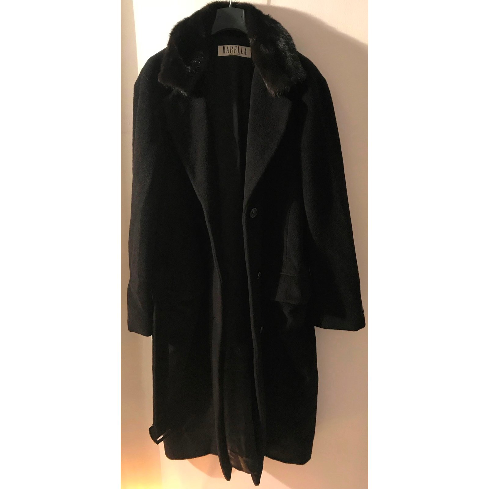 Marella Coats, Outerwear Black Cashmere Wool Fur ref.57161 - Joli Closet