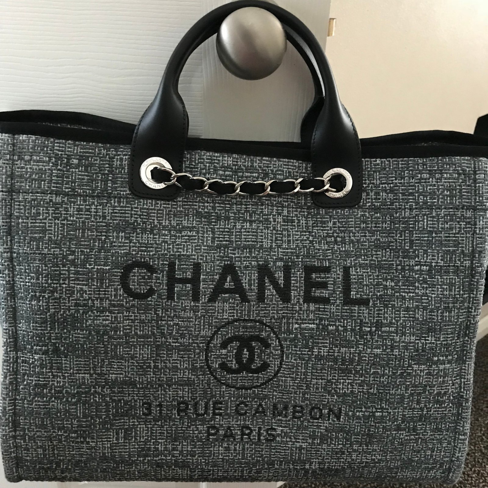 Chanel Chanel Deauville Large Tote Bag NEW 2018 - Grey with Glitter! Handbags Cloth Grey ref ...