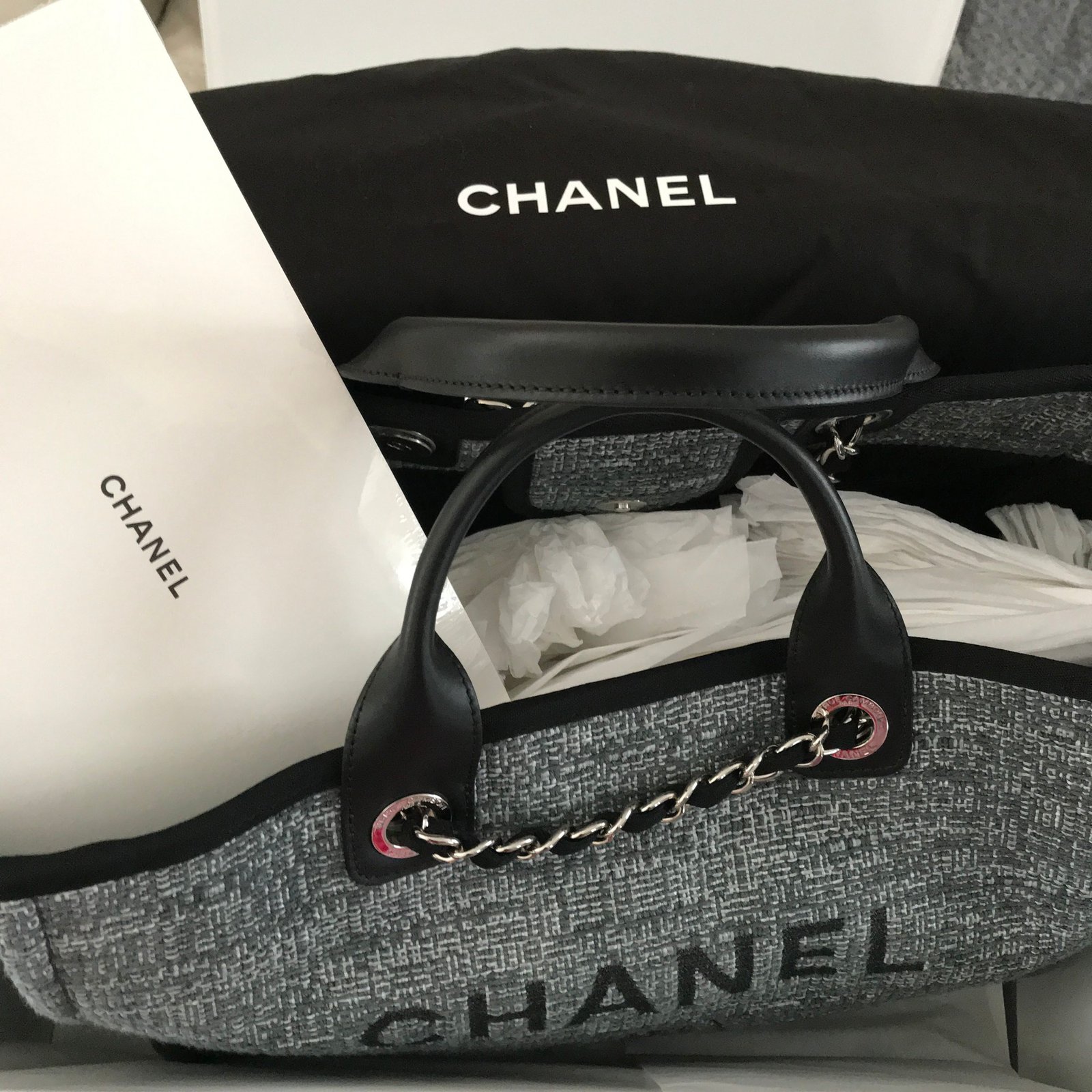 Chanel Deauville Large Tote Bag NEW 2018 - Grey with Glitter!