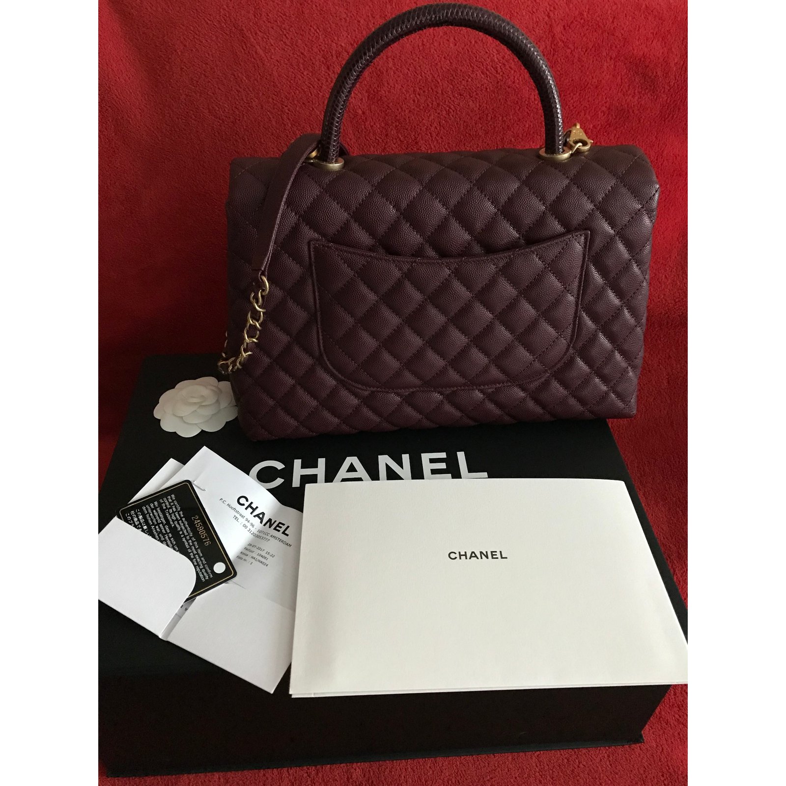 Chanel Red Quilted Caviar Medium Coco Handle Flap Bag