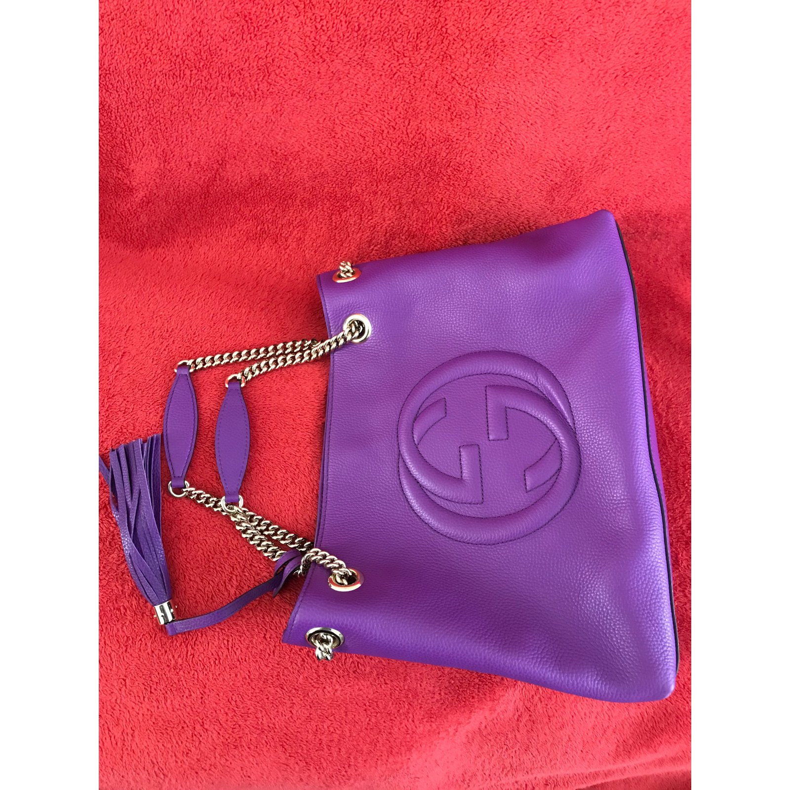 Gucci Soho Cross Body Bag Tassel GG Purple Leather ref.543829 - Joli Closet