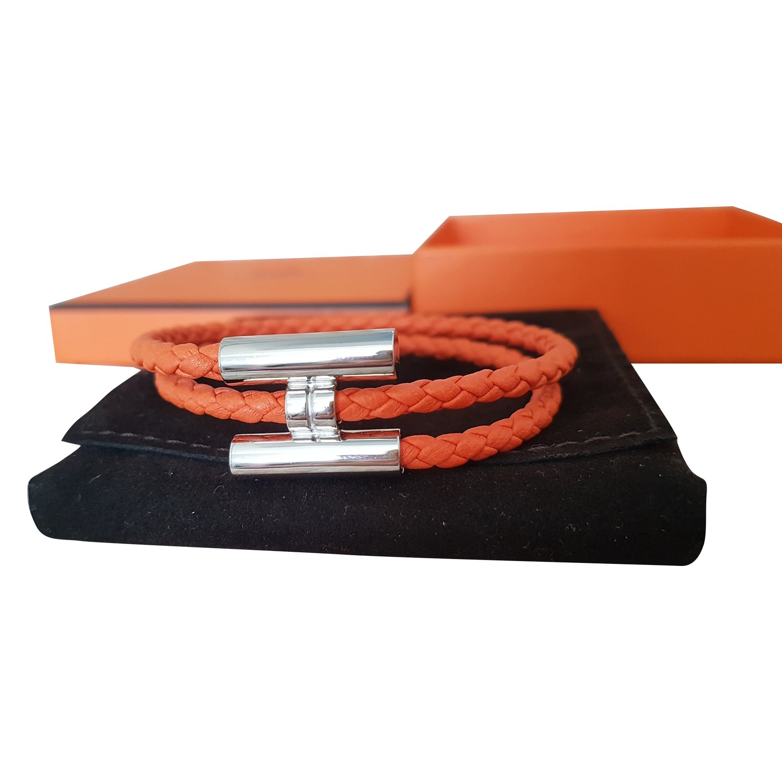 Hermès Tournis Tresse Orange Leather ref.60157 - Joli Closet