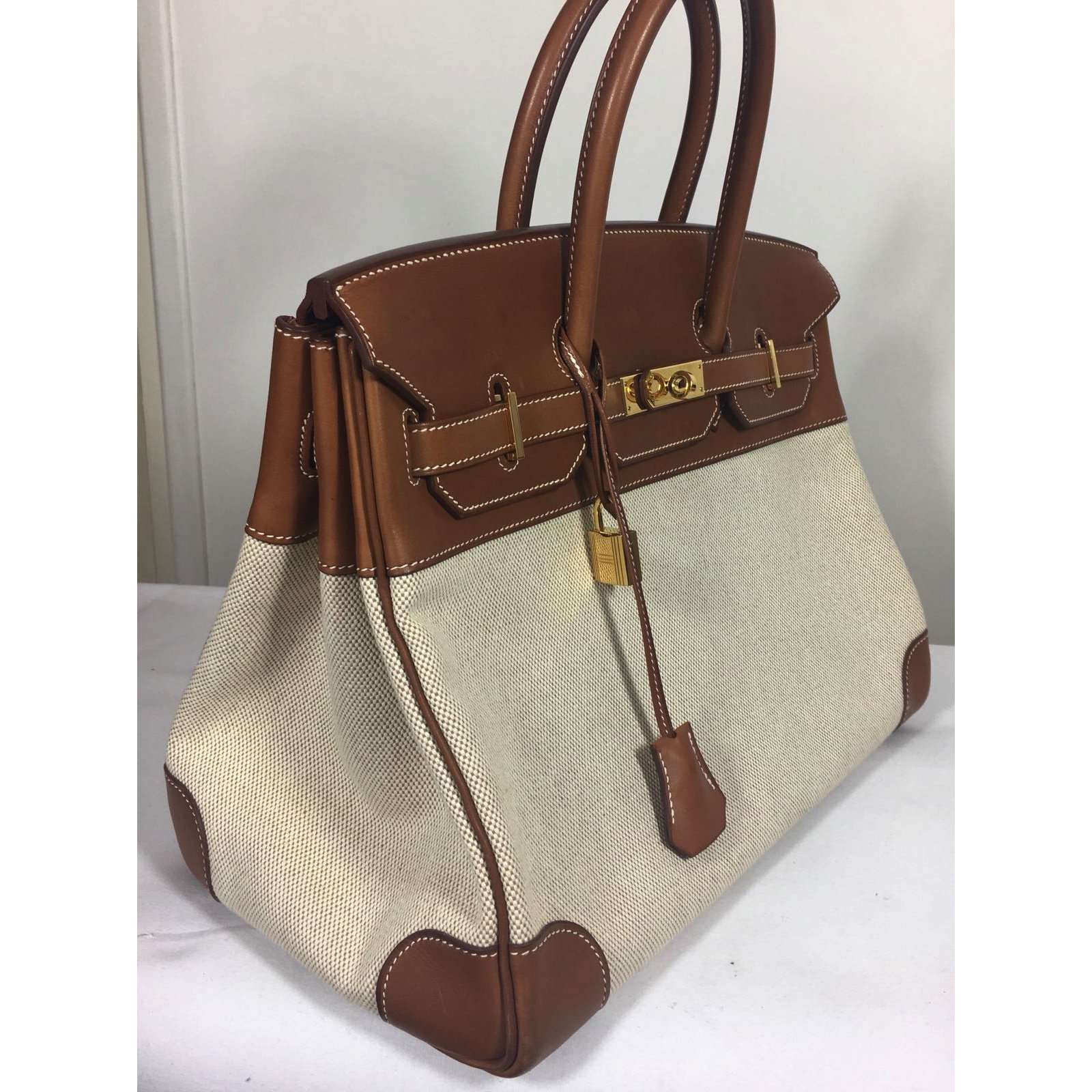 Birkin 35 cloth handbag Hermès Brown in Cloth - 32532558