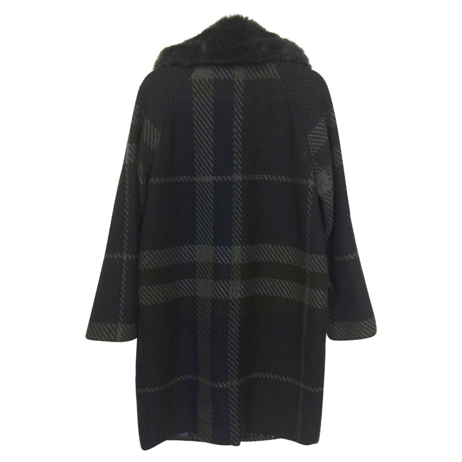 Clements Ribeiro Plaid coat with faux fur collar Black Grey Navy blue ...