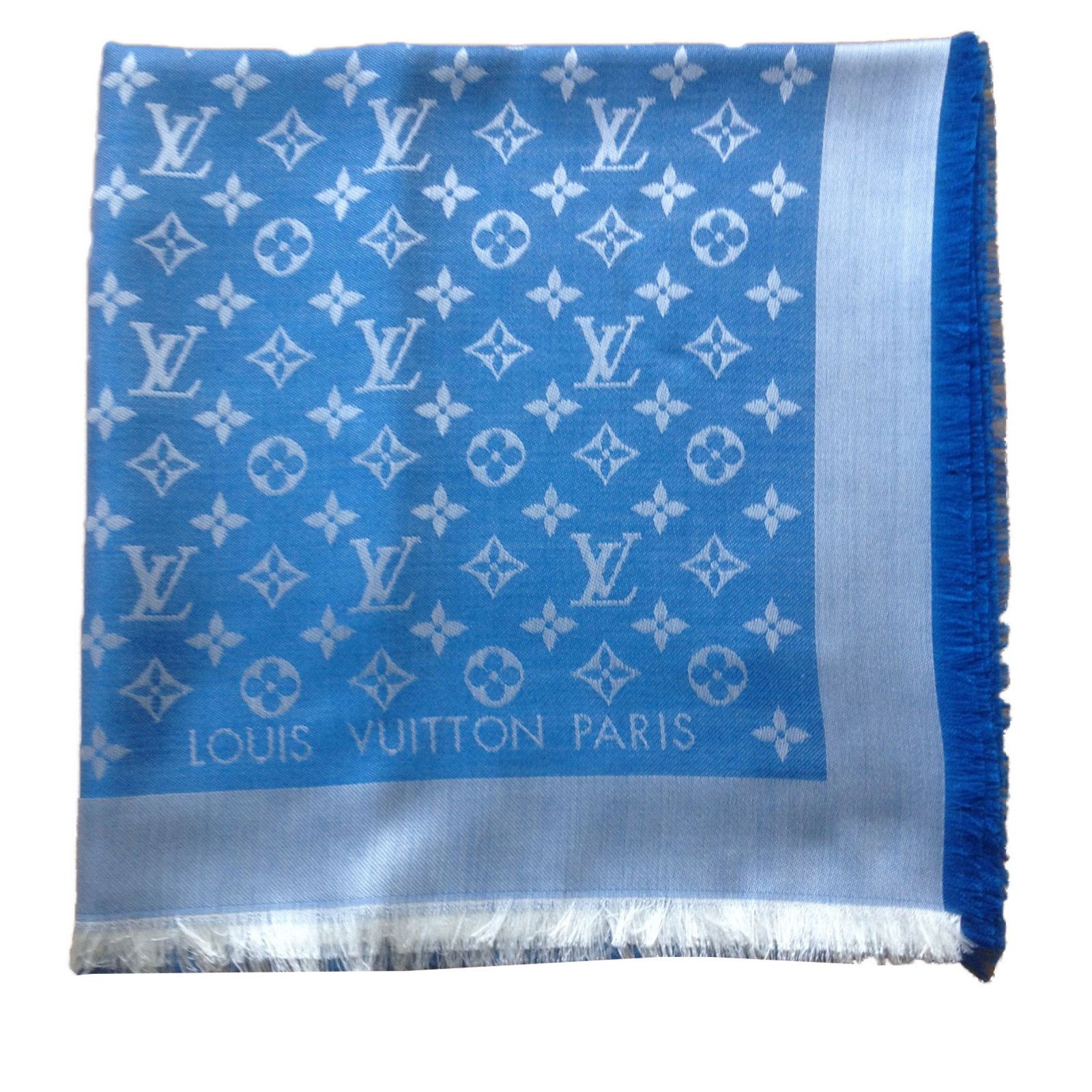 Louis Vuitton Classic Monogram Scarf Blue Silk ref.63079 - Joli Closet