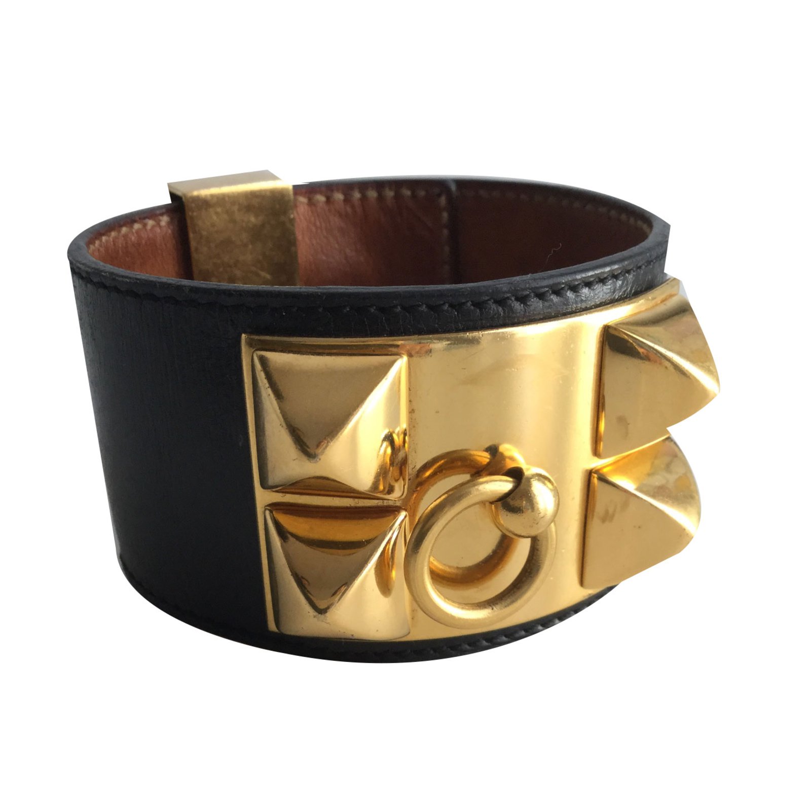 Hermès Bracelet Collier de chien Cuir Noir ref.64428 - Joli Closet