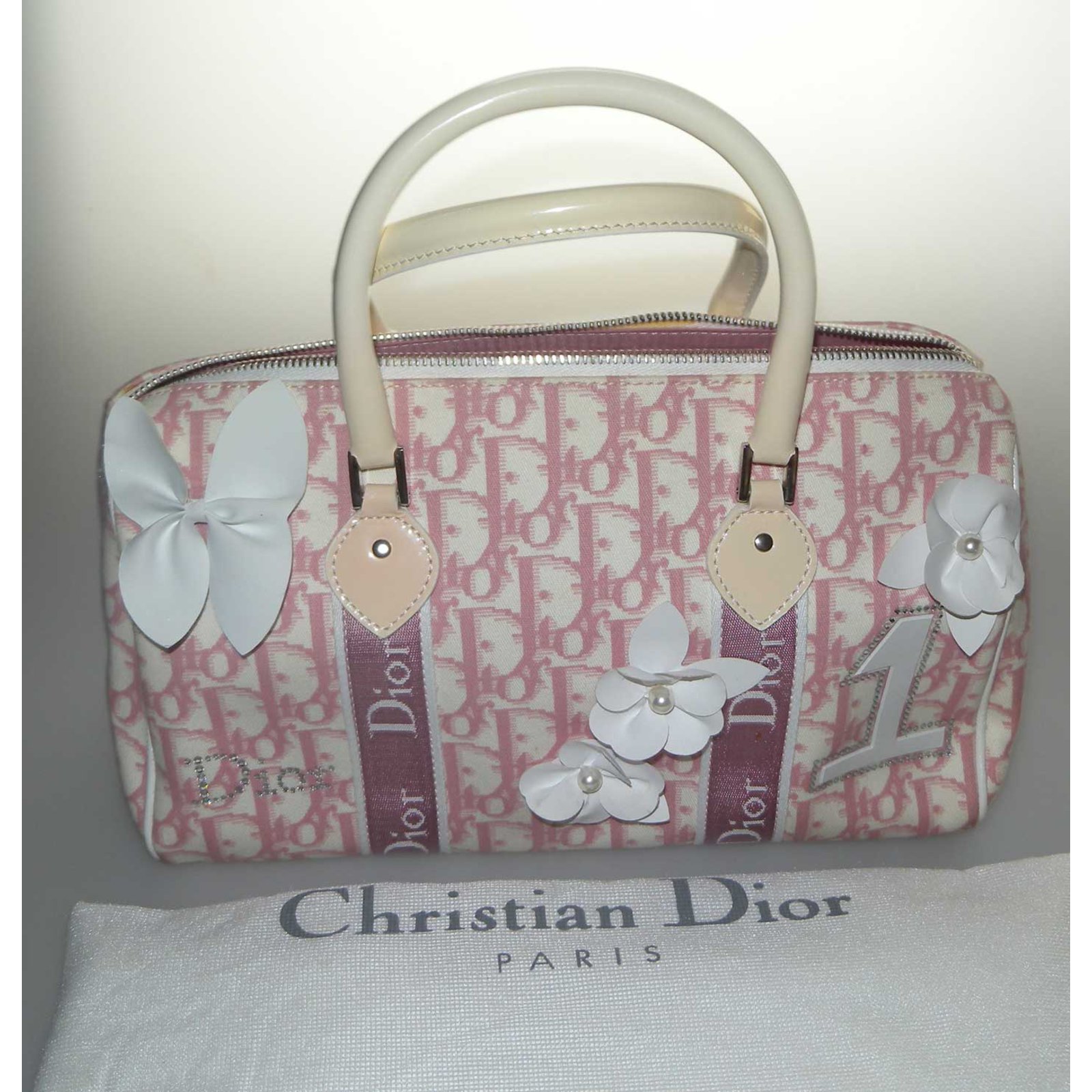 Christian Dior Handbags Pink White Patent leather Cloth ref.64651 - Joli  Closet