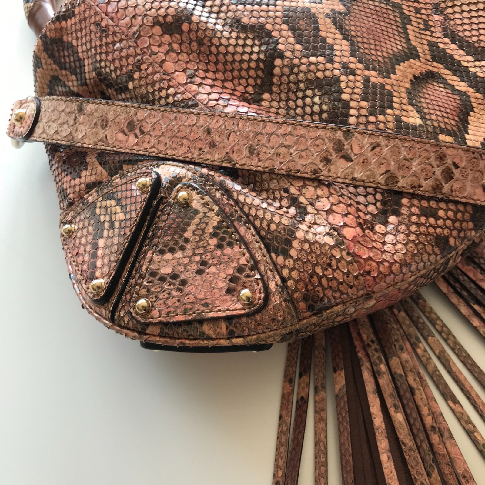 GUCCI Python Indy Babouska Top Handle Bag Brown Pink Beige ref