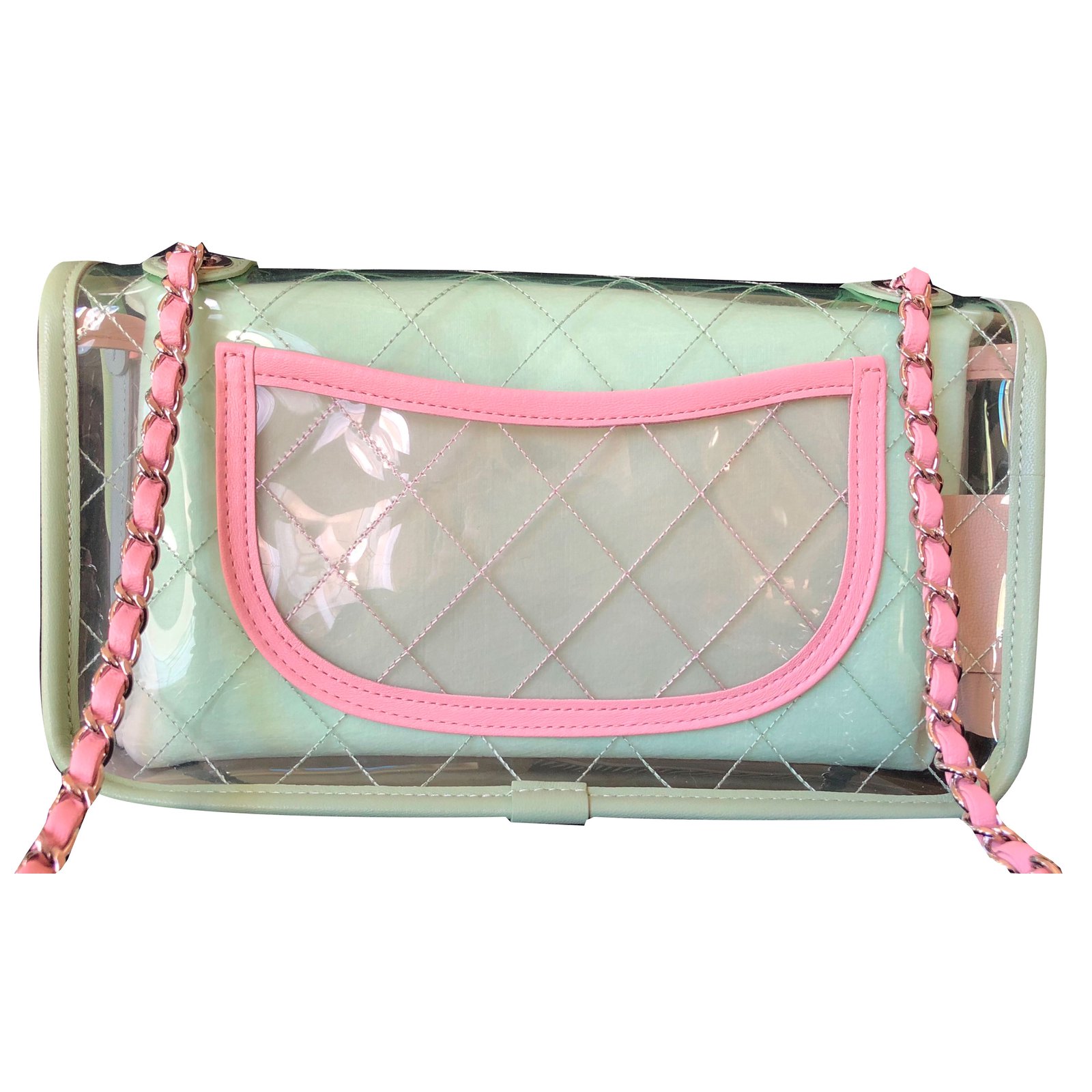 Runway Quilted Single Flap with Silver Chain Green/Blue/Pink PVC/Lambskin  Bag