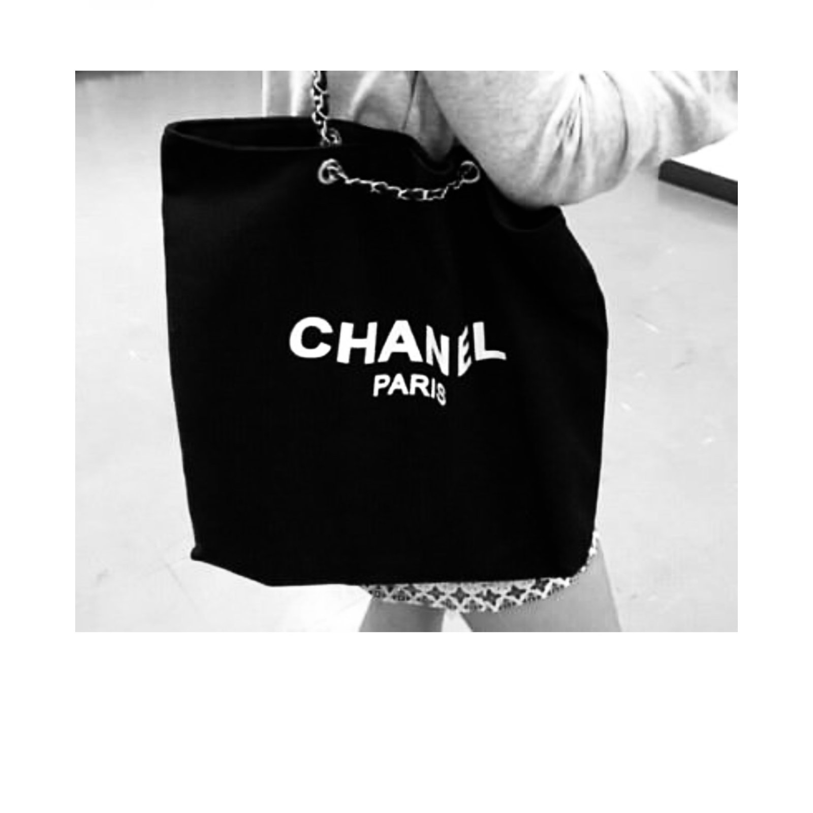 Chanel Black Canvas Tote Shopping Gift Bag