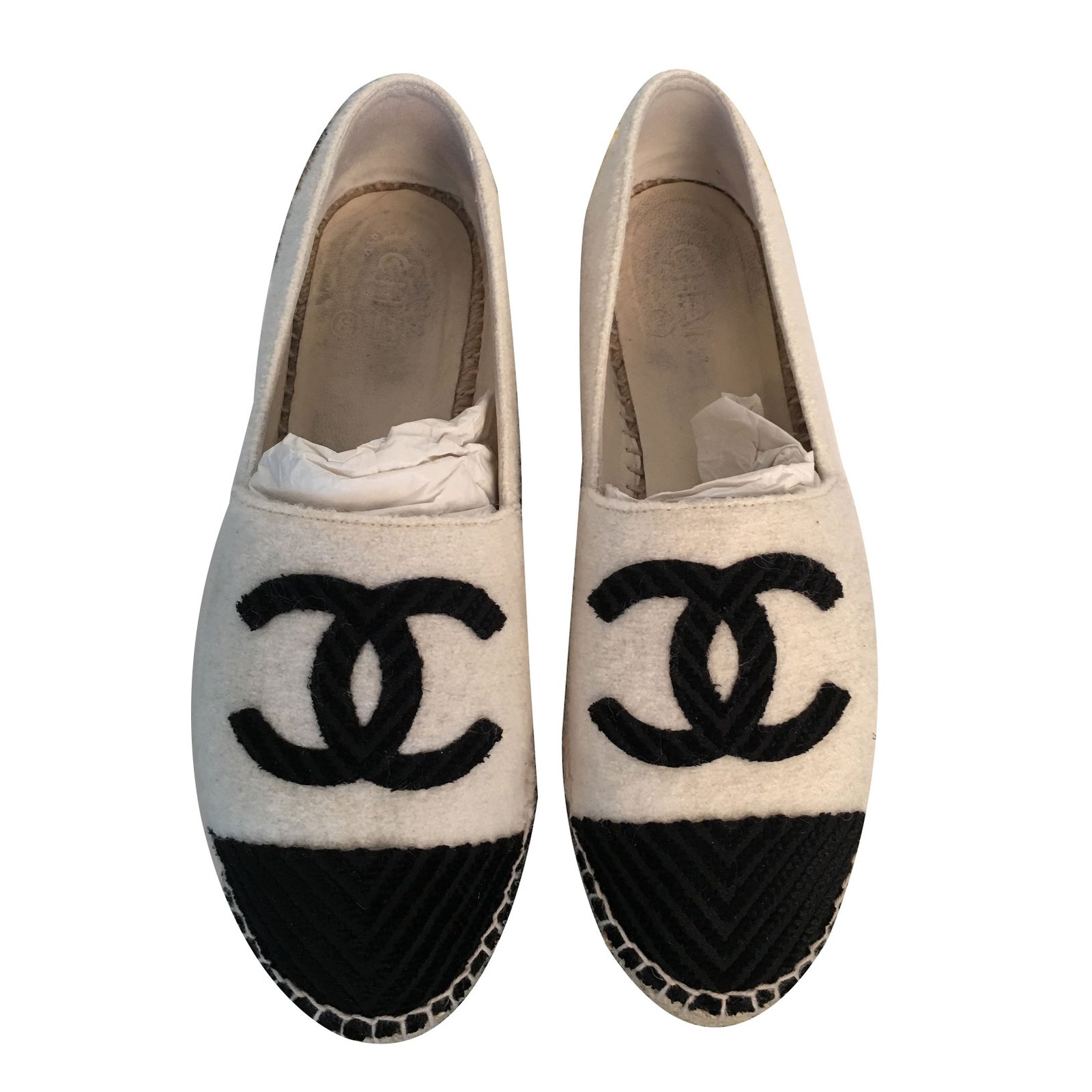 Chanel Espadrilles Black White Wool ref.65674 - Joli Closet