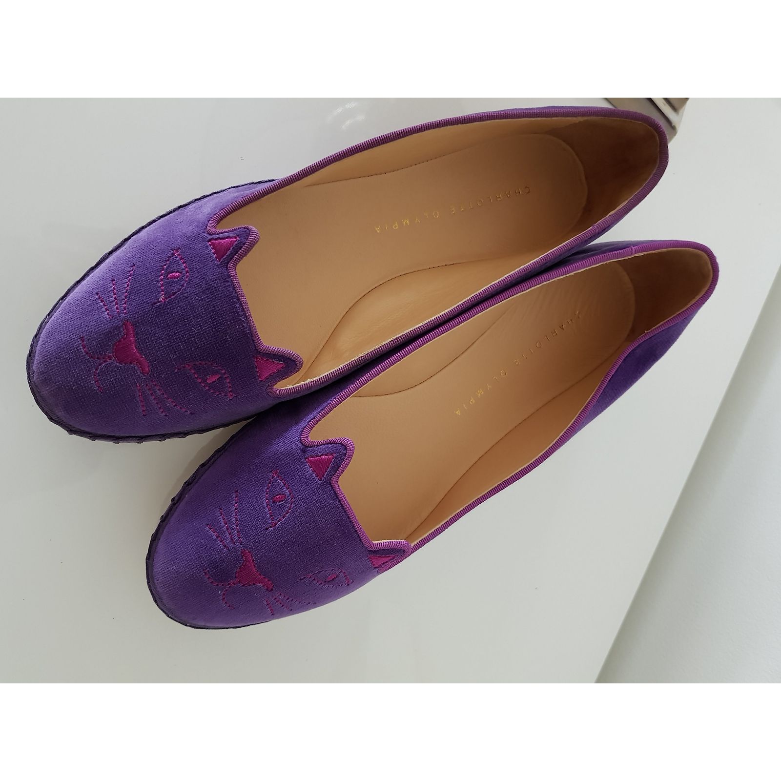 Baskets Charlotte Olympia 'WORK IT' Velours Brodé - Couleur Blush Rose - Taille 39 - Neuf Avec Boîte