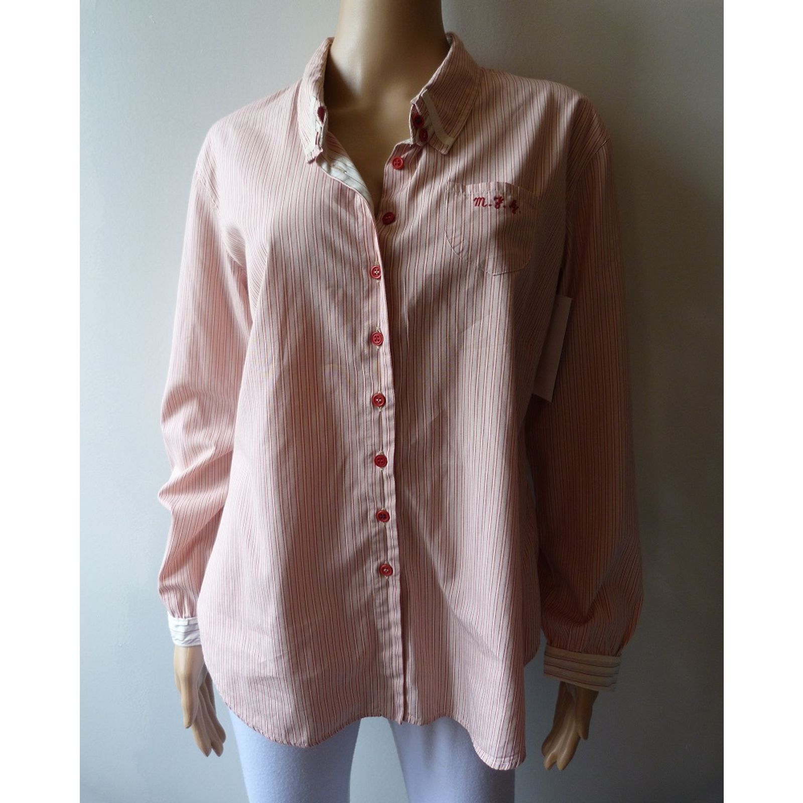 Pantacourt Girbaud Rayé Rouge Rose Blanc Taille 36 - Vintage, Coupe Ample, Occasion Très Bon état