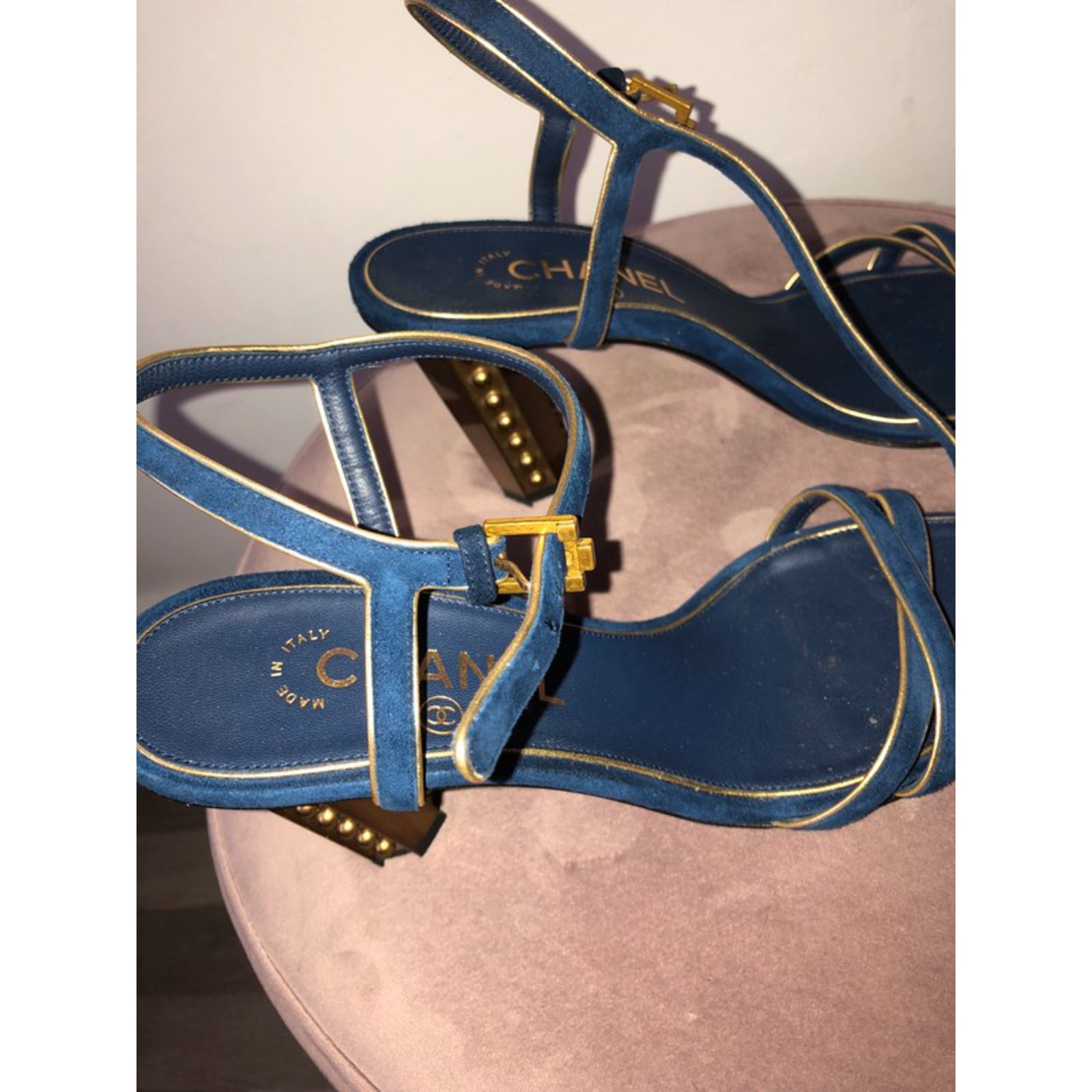 Chanel Sandals Blue Suede ref.67539 - Joli Closet