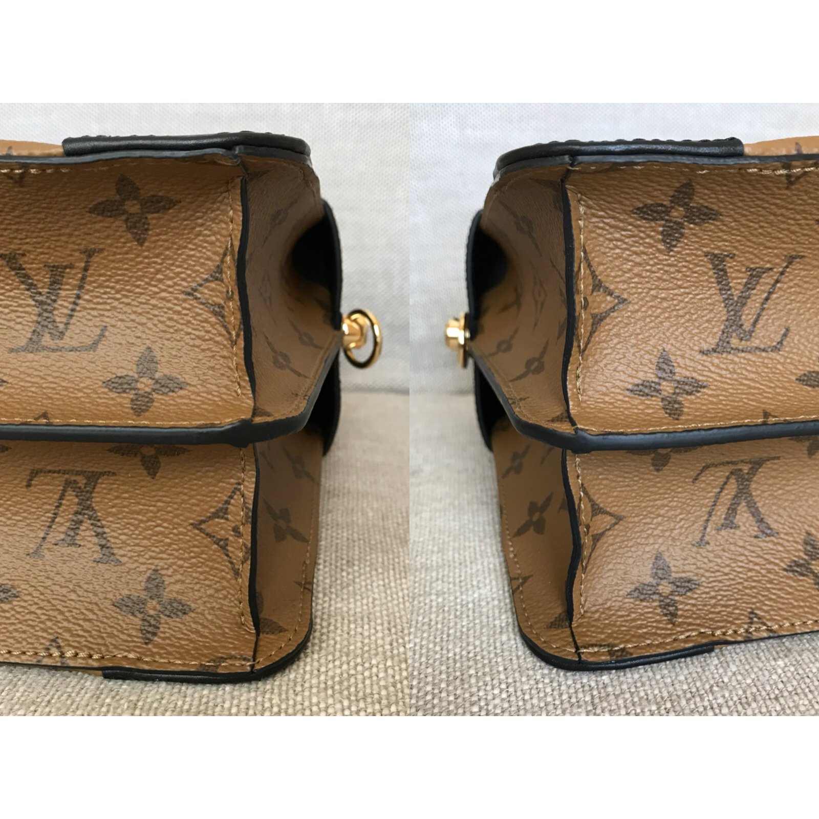 2018 Louis Vuitton Brown Monogram Reverse Canvas and Black Leather