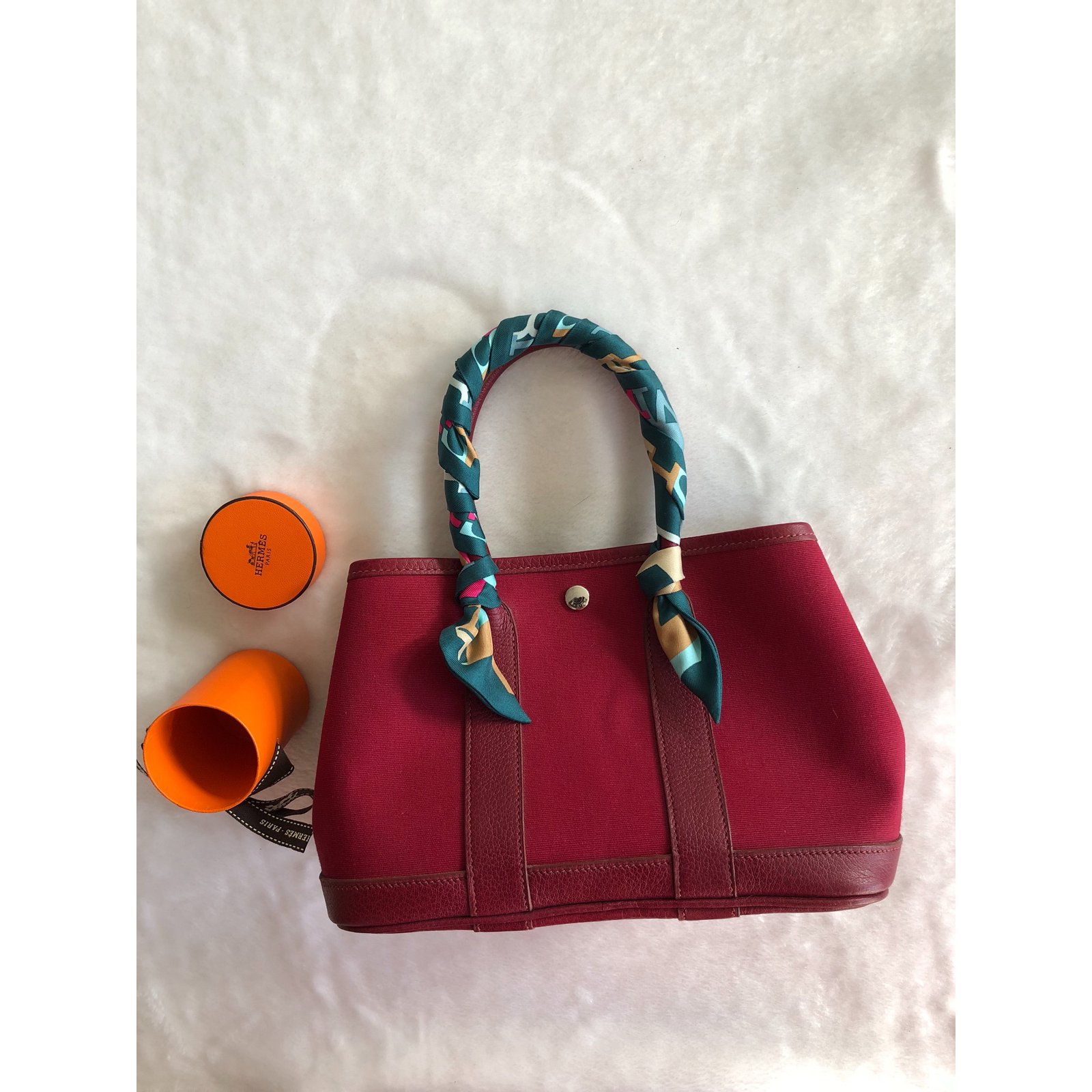 Hermès Garden party mini Prune Leather Cloth ref.68883 - Joli Closet