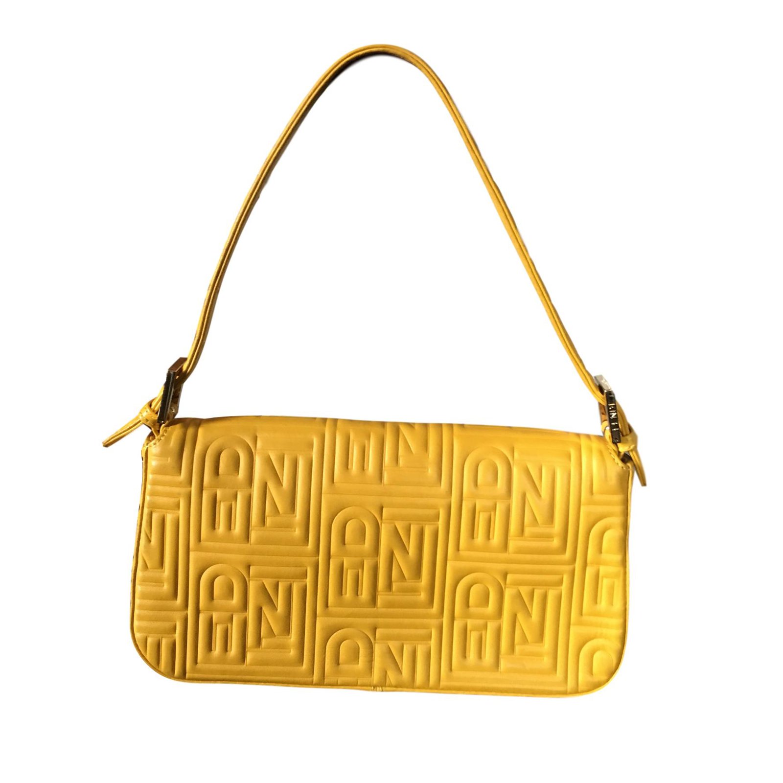 Baguette leather clutch bag Fendi Yellow in Leather - 37548049