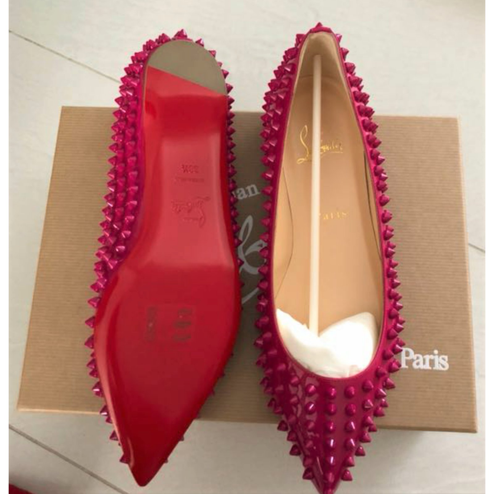 Christian Louboutin Red Pigalle spike flats shoes Patent leather ref ...