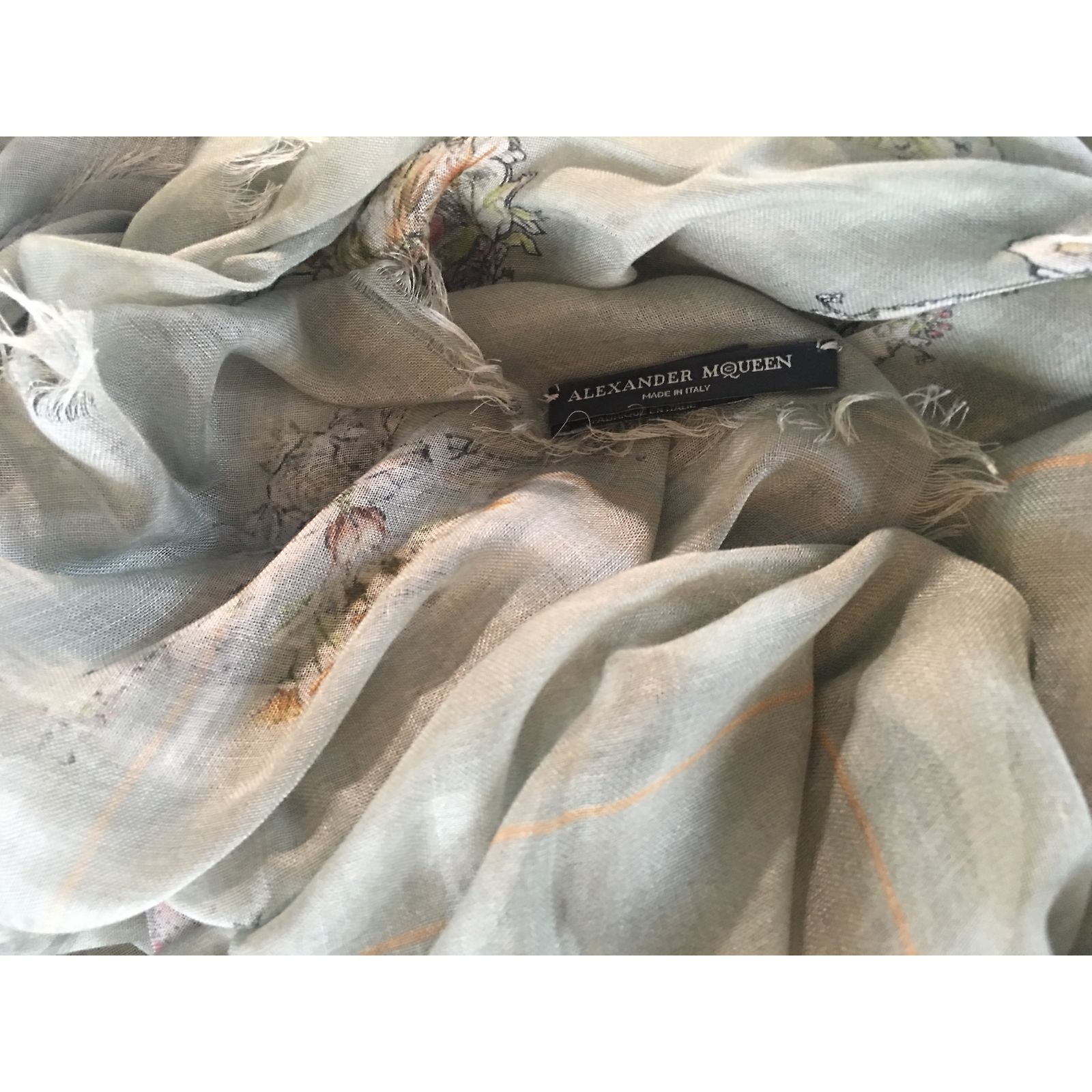 Châle écharpe Alexander McQueen - Soie Modal Motif Crâne D'oiseau - 140x140 Cm - Ivoire - Neuf Avec étiquettes