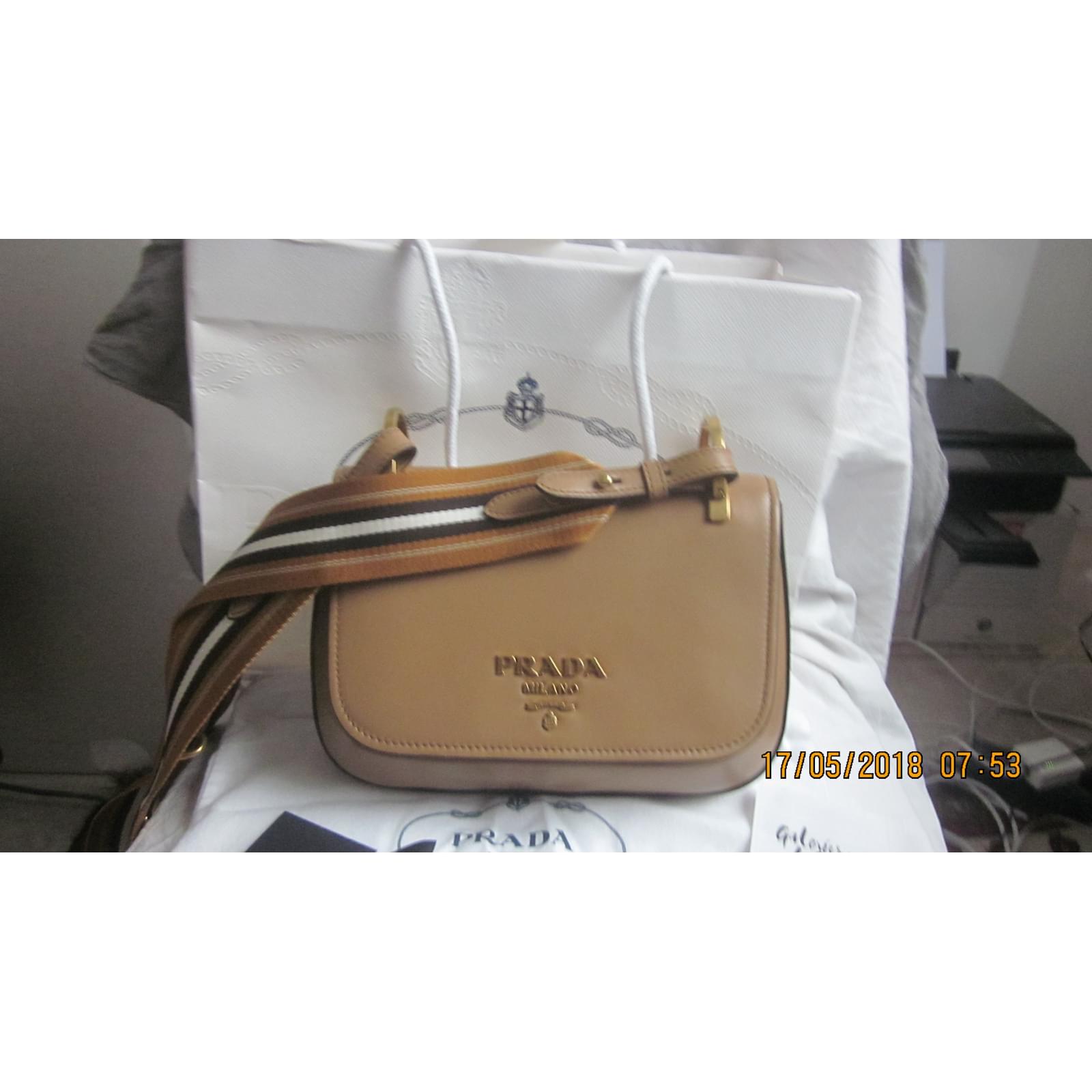 prada leather handbolsa white caramel