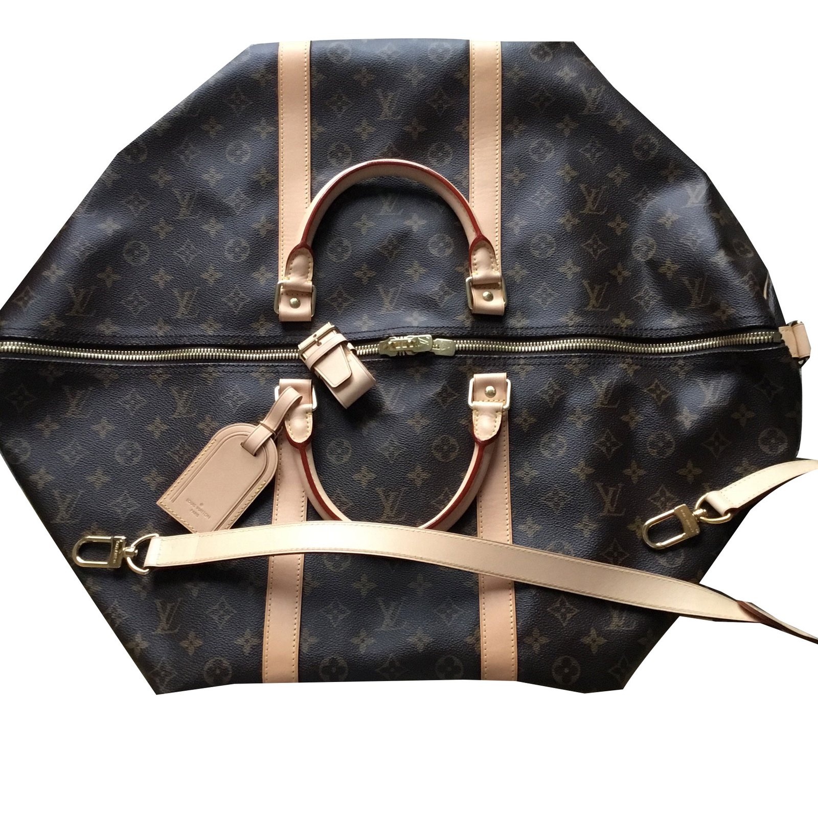 Louis Vuitton keepall 60 Beige Leather Cotton ref.72075 - Joli Closet