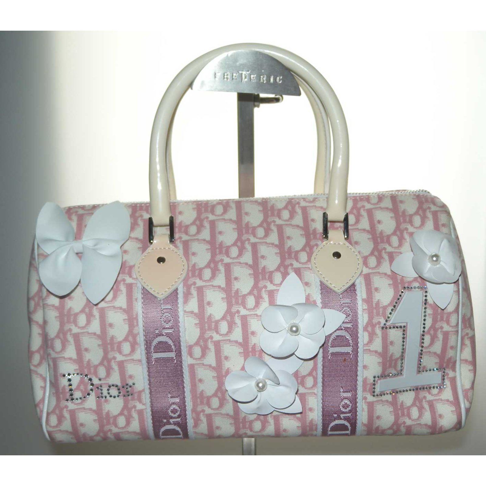 Christian Dior Boston Pink White Patent leather Cloth ref.72332 - Joli  Closet
